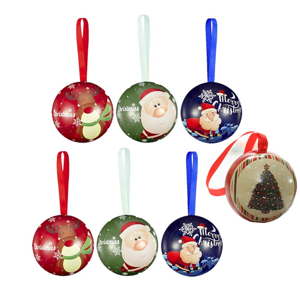 7Pcs SMK Christmas Candy Ball Box - Tinplate Hanging Ornaments for Christmas Tree Decorations, Holiday Gift Packaging | Perfect for Xmas Party, Home & Office Decor