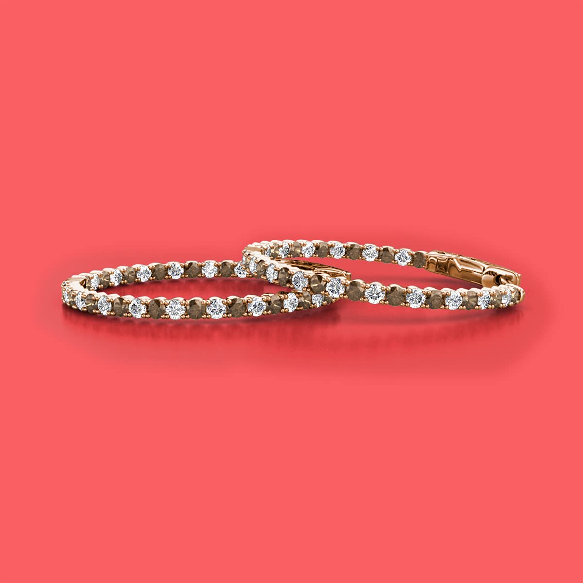14K Rose Gold Smoky Quartz & Diamond Inside-Out Hoop Earrings 2.70ctw - Elegant Jewelry for Women, Perfect for Weddings, Parties & Everyday Wear