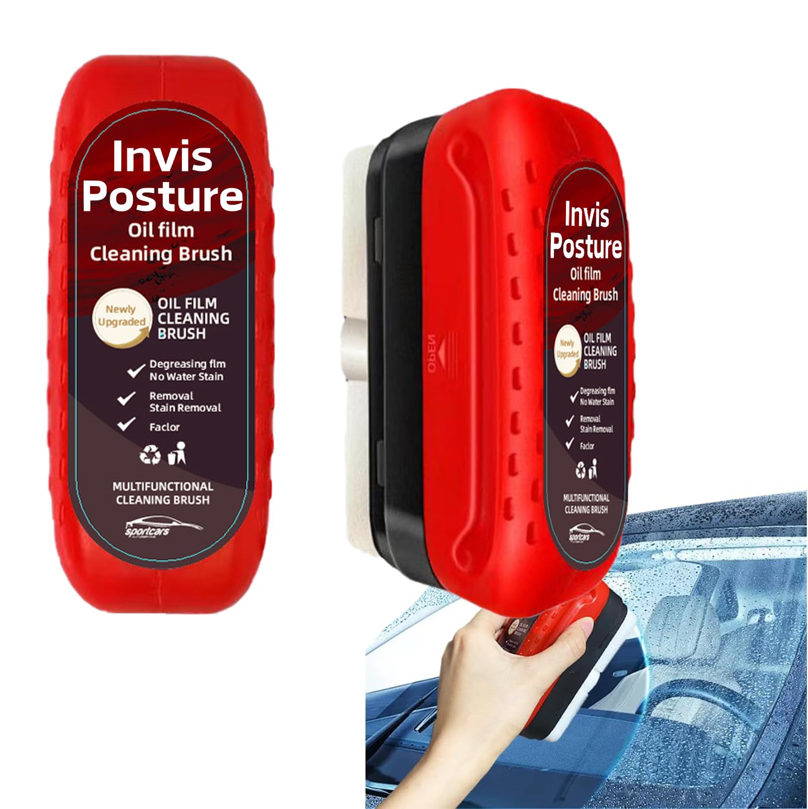 **InvisPosture Glass Cleaner - Effortlessly Remove Oily Film from Windows & Car Glass | Hydrophobic Film Cleaning Brush (2 Pack) - Perfect for Home, Office & Auto Use**