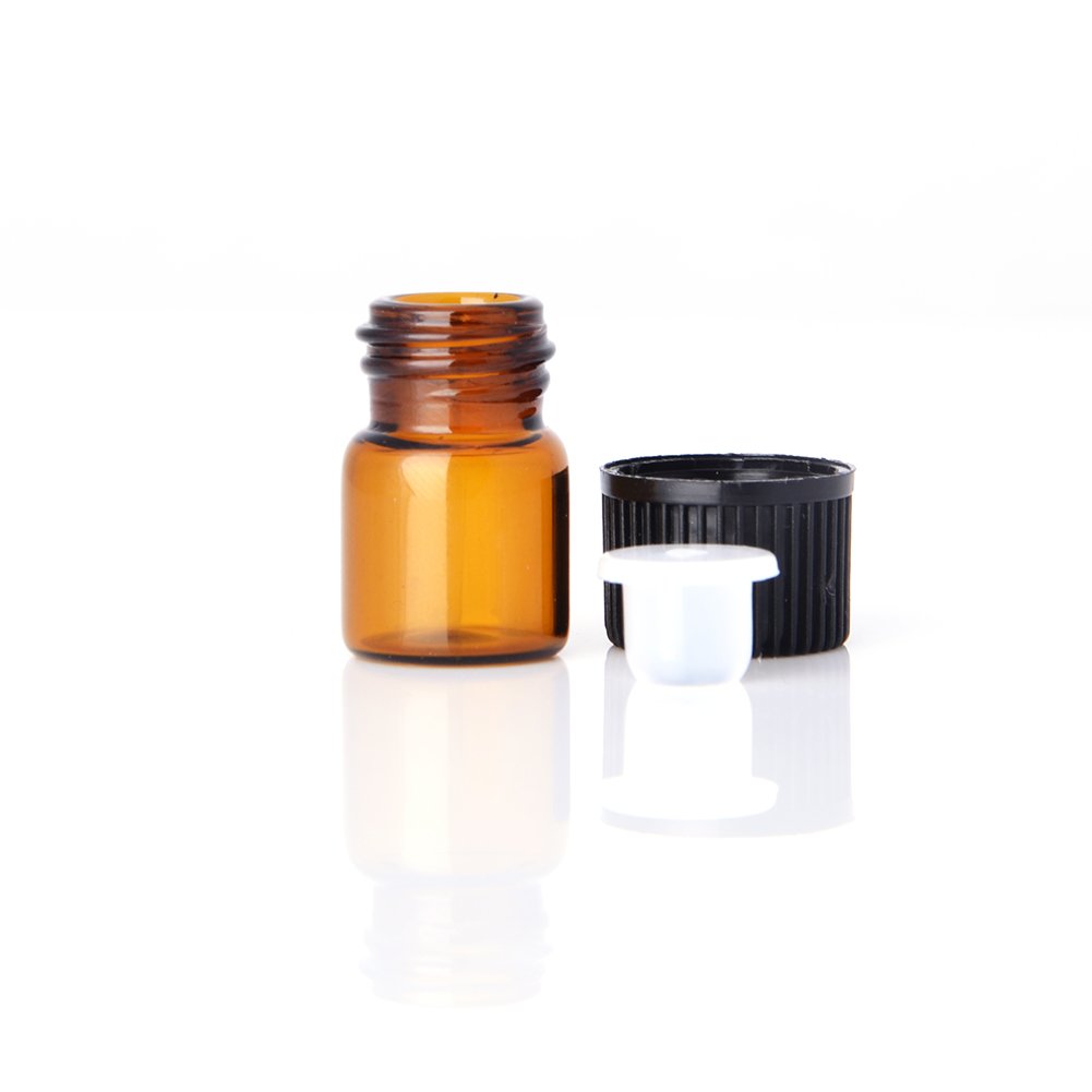 Enslz 100 Pcs 1ml Refillable Essential Oil Glass Bottles - Mini Empty Amber Glass Containers for Aromatherapy, Perfume & DIY Liquids - Perfect for Home Spa, Travel & Gift Making