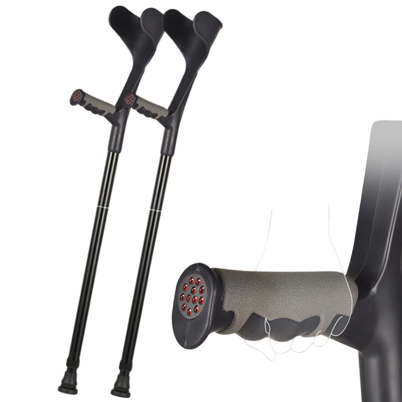STXMY Ergonomic Folding Forearm Crutches for Adults - Lightweight Aluminum Arm Cuff Crutch (2 Pack, Open Cuff) - Heavy Duty Support for Standard & Tall Adults - Black - Perfect for Mobility Assistance, Injury Recovery & Daily Use