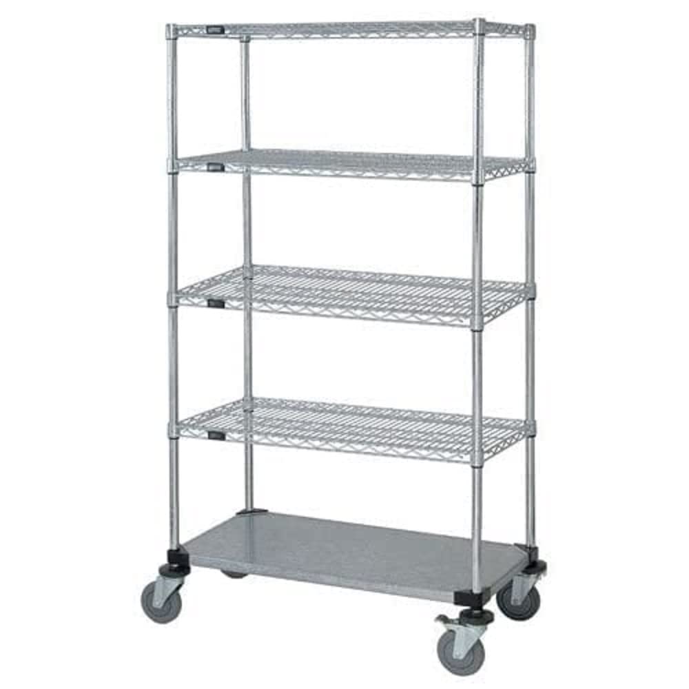 Quantum Storage Systems M2436CG46-5 Heavy Duty 5-Tier Wire Shelving Unit with Solid Wheels, Chrome Finish - 69