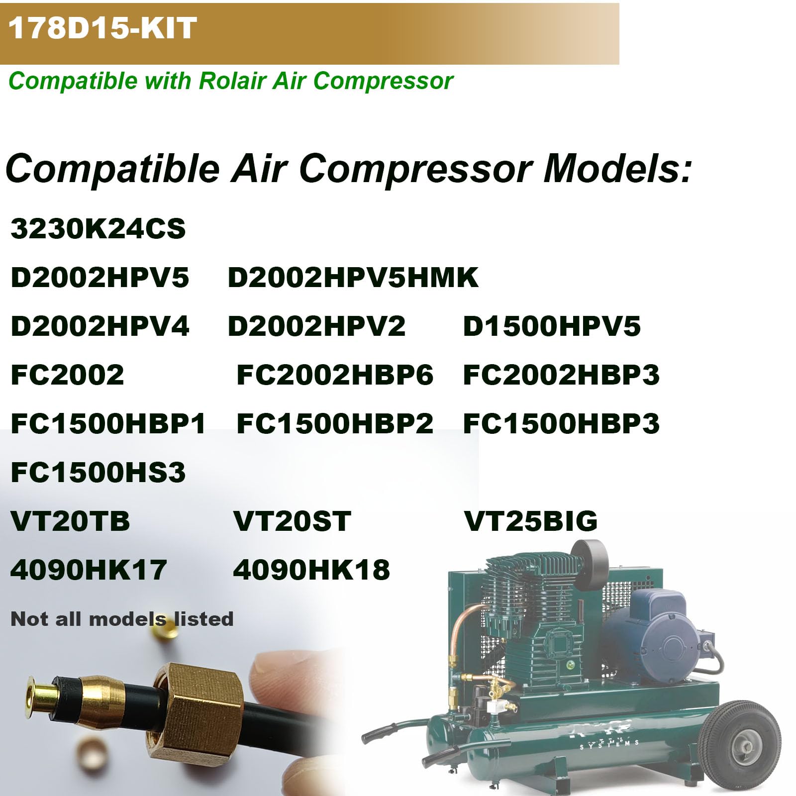 Rolair Air Compressor Unloader Tube Kit 178D15-KIT - Replacement Part for Air Compressor Repair & Maintenance - Perfect for Workshop, Garage, and Industrial Use