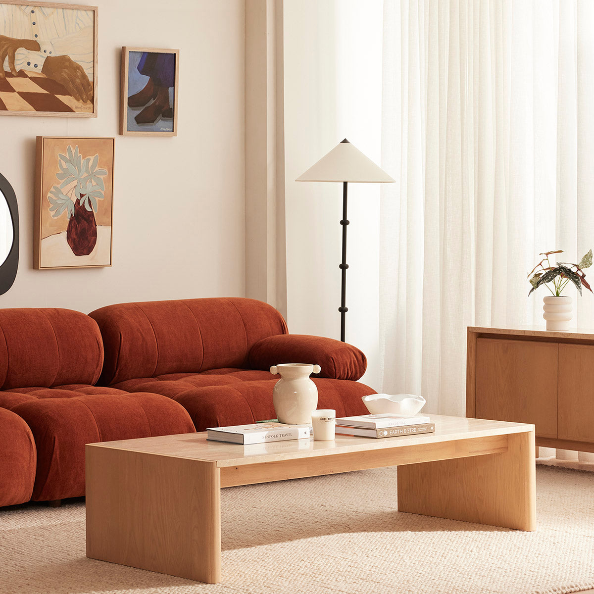 Bowie Textured Velvet Sofa - Modern 3-Seater Loveseat in Terracotta | Soft Fabric Couch for Living Room, Lounge & Apartment Decor
