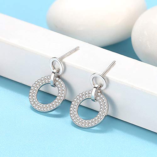 Ginger Lyne Sterling Silver Round CZ Dangle Stud Earrings for Women - Elegant Circle Clear Cubic Zirconia Jewelry for Party, Wedding & Everyday Wear
