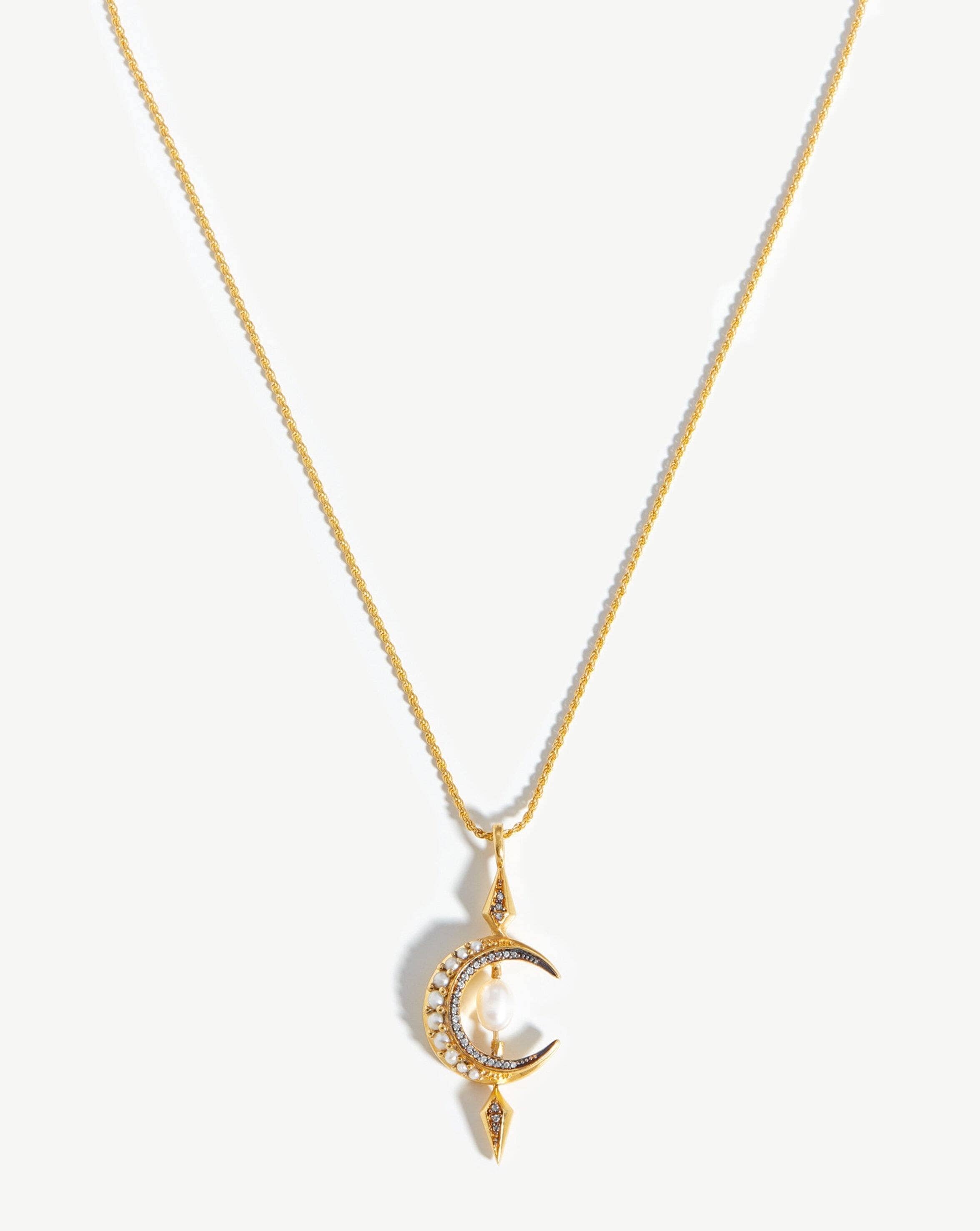 Harris Reed Crescent Moon Pearl Necklace - 18k Gold Vermeil & Genuine Pearl Jewelry for Women | Elegant Layering Necklace for Date Night, Wedding, or Special Occasions