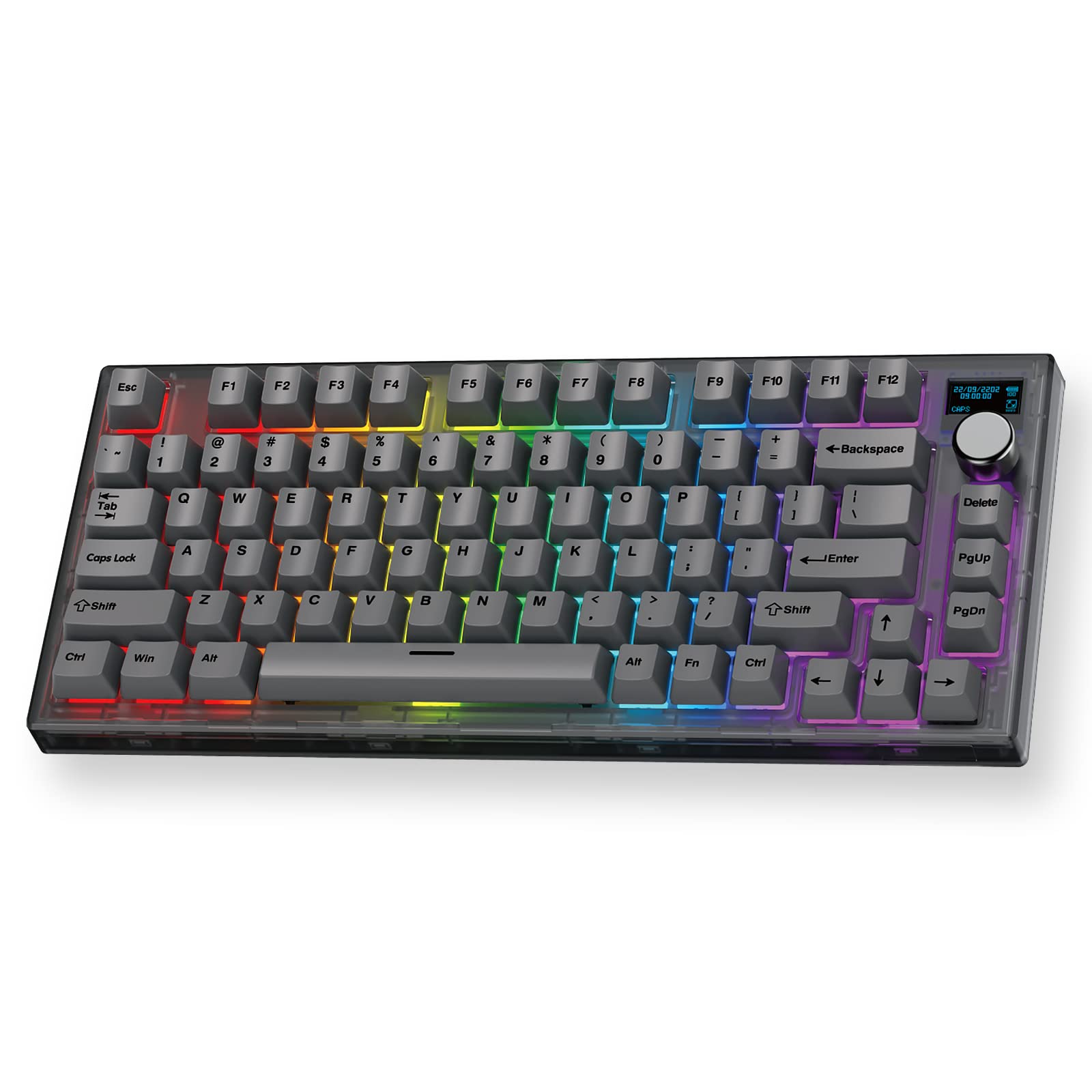 FANTECH MAXFIT81 75% Mechanical Gaming Keyboard - RGB Backlit, Hot Swappable Gateron Yellow Switches, PBT Keycaps, Customizable OLED Display & Knob, Sound Proofing Base | Perfect for Esports, Office Work & Typing Enthusiasts