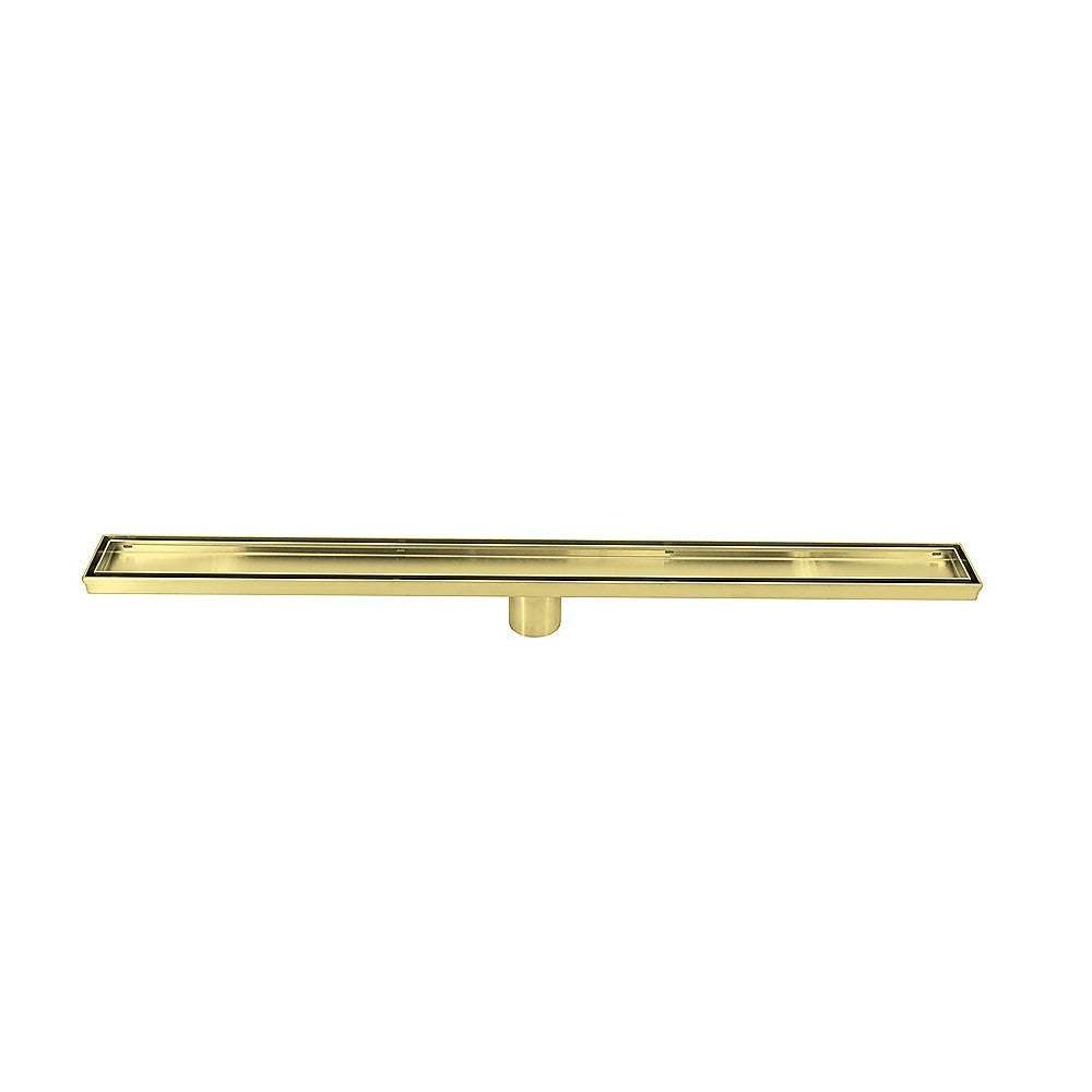 1000mm Brushed Brass Tile Insert Shower Drain with Center Outlet - Bathroom Floor Waste Grate for Modern & Luxury Showers - Perfect for Wet Rooms, Walk-In Showers, and Spa Bathrooms
