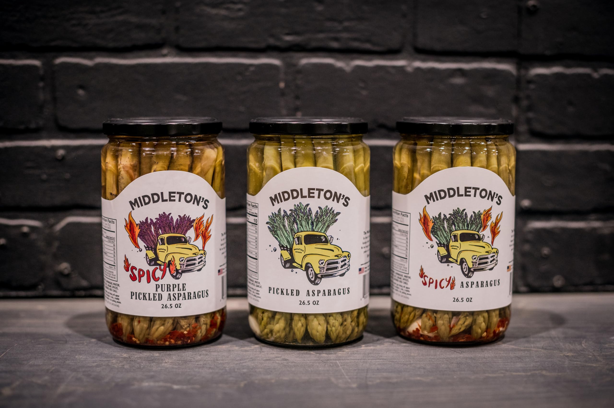 Middleton Farms Pickled Asparagus Variety Pack - 3 Jars of Farm-Fresh Purple, Green & Spicy Pickled Asparagus | USA Made, Farm to Table | 26.5oz Each | Perfect for Charcuterie Boards, Gifts & Gourmet Cooking