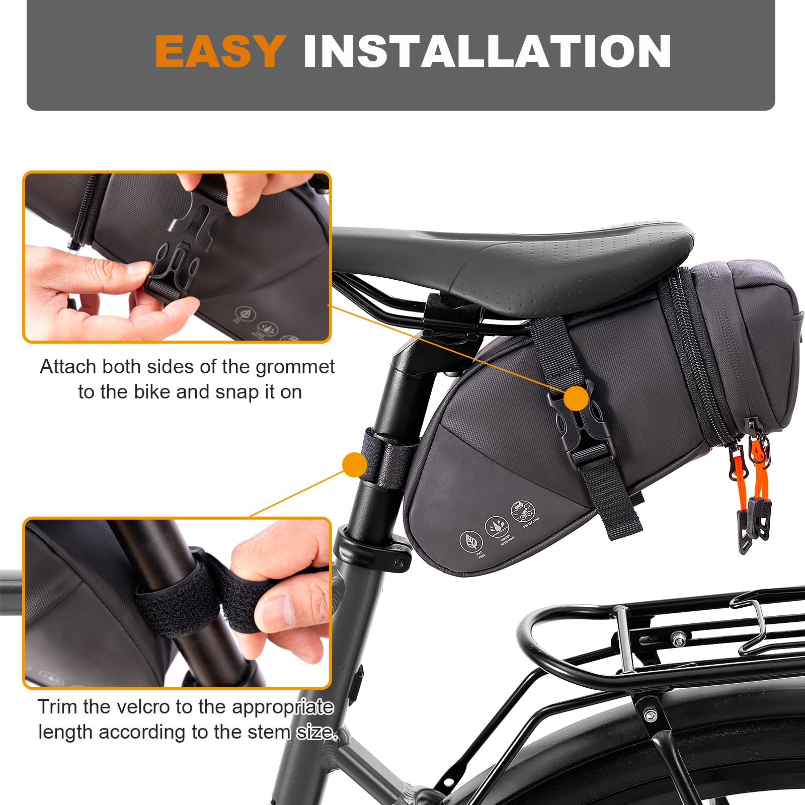 NDakter 2L Large Capacity Waterproof Bike Seat Bag - Adjustable Bicycle Saddle Pouch with Reflective Coating | Under Seat Storage for Tools & Accessories | Perfect for Road Bikes, Mountain Bikes & Commuting
