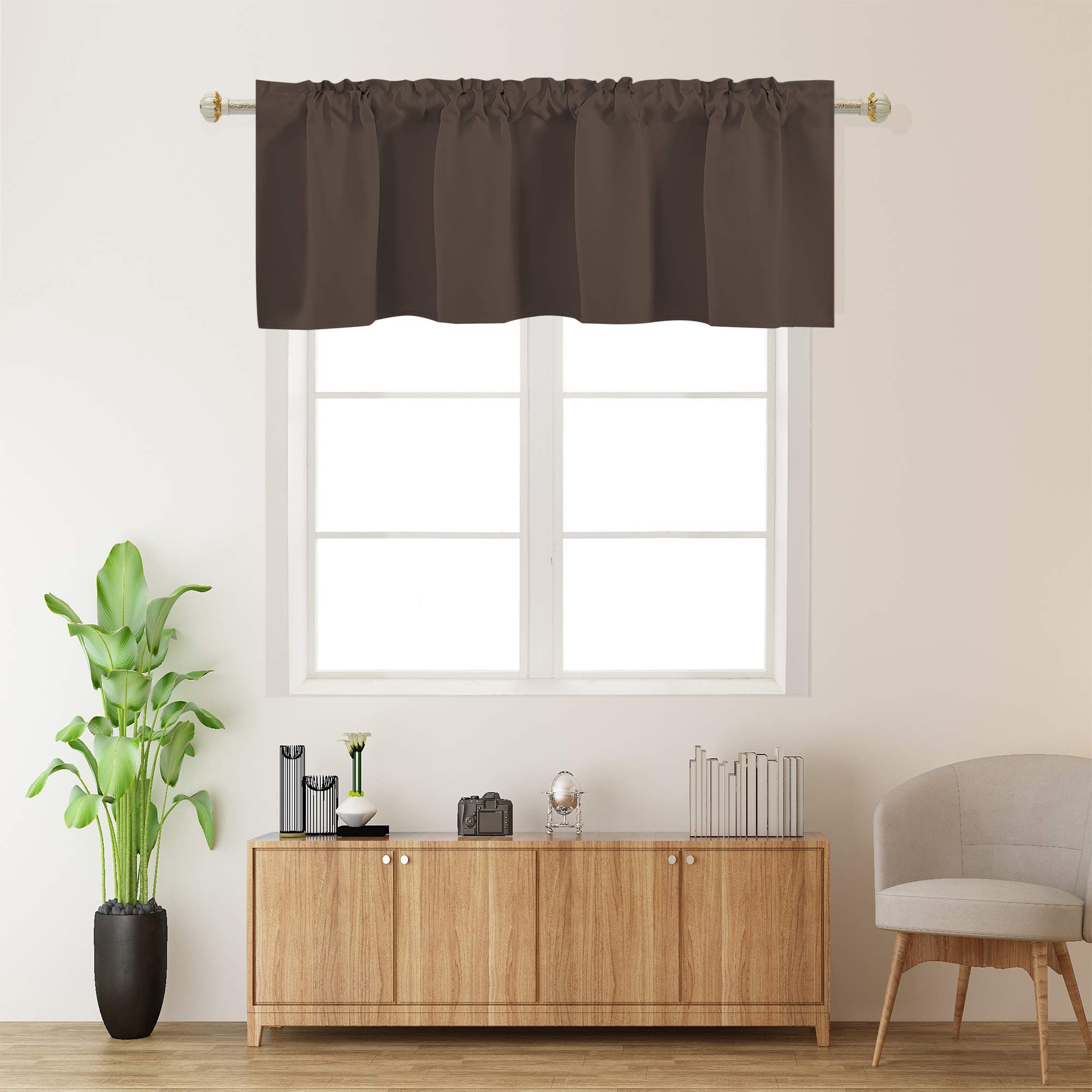 Thermal Insulated Blackout Window Valance - 52x18 Inch, Coffee Brown, Rod Pocket Design for Bedroom, Kitchen, Living Room & Bathroom - Energy Efficient Curtain Valance for Small Windows (1 Panel) - Perfect for Light Control & Privacy in Home Decor