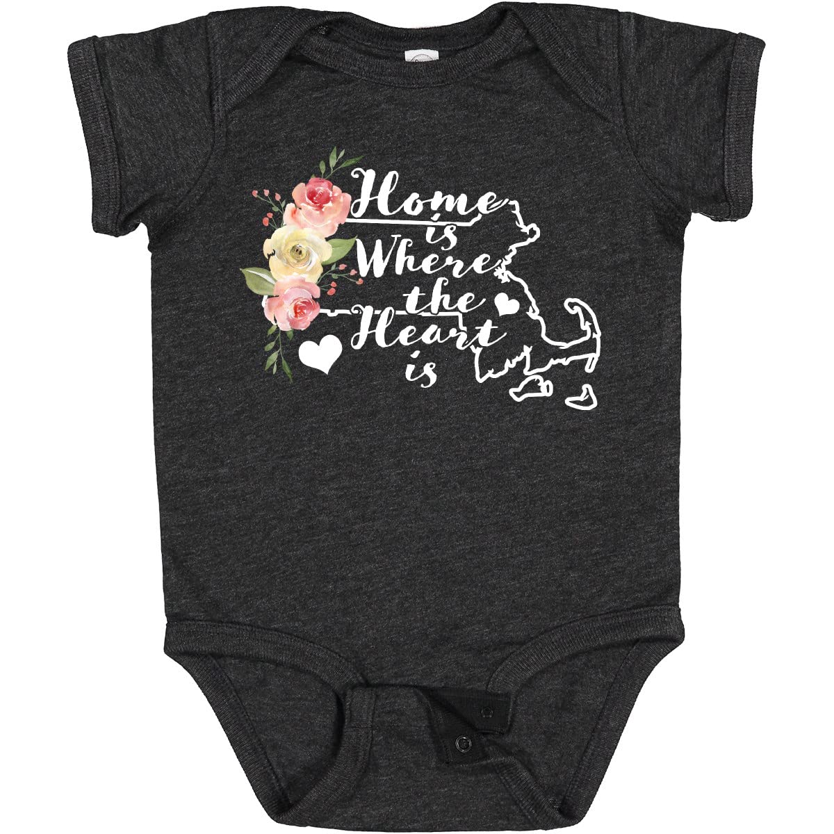 Inktastic Massachusetts Home is Where The Heart is Watercolor Baby Bodysuit - Soft Cotton Infant Onesie for Newborns, Baby Showers & Family Photo Outfits