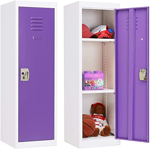 INTERGREAT Kids Metal Storage Locker with 2 Adjustable Shelves - 48 Inch Purple & White Organizer for Bedroom, Toys, Clothes & Sports Equipment | Perfect for Kids Room, Nursery & Playroom Organization