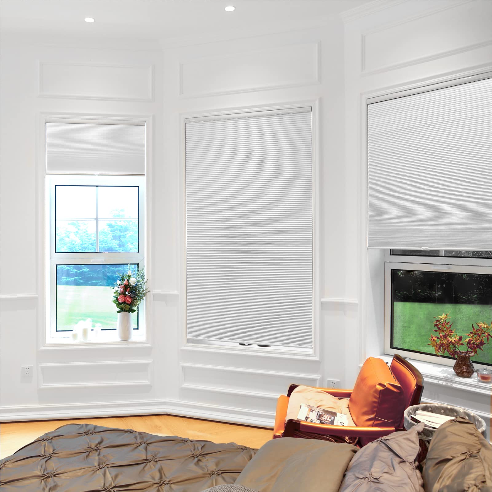 BlinDecor 100% Blackout Cellular Shades - Cordless Honeycomb Window Blinds for Home & Office | Easy Lift & Clean | Upgraded Door Shades (Blackout White) | Perfect for Bedrooms, Nurseries & Home Theaters