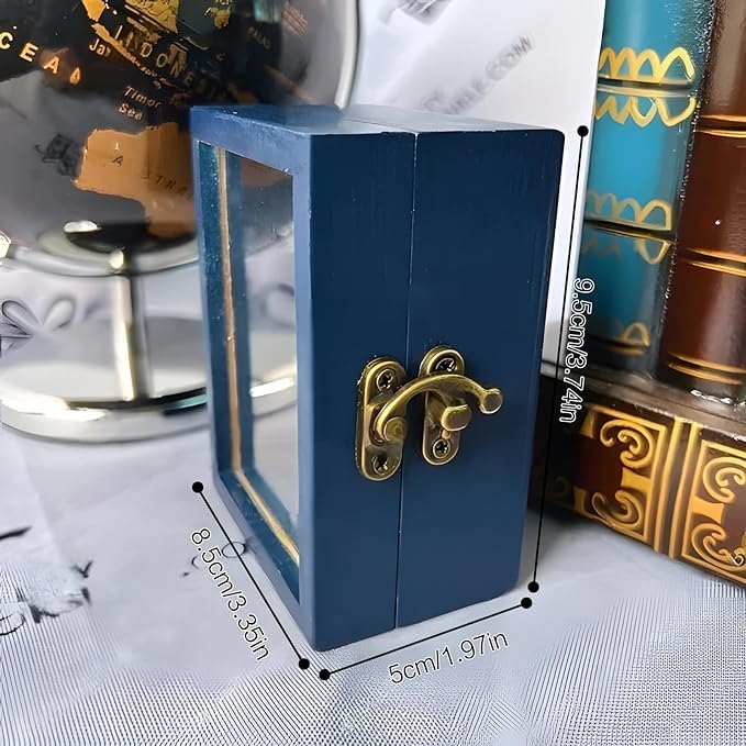 4 Inch Mini Pocket Anxiety Bookshelf - Stress Reliever with 60 Miniature Book Matchboxes - Display Case Cabinet Decor for Book Lovers - Small Blue Shelf - Perfect for Office Desk, Bookshelf Decoration & Unique Gift Idea