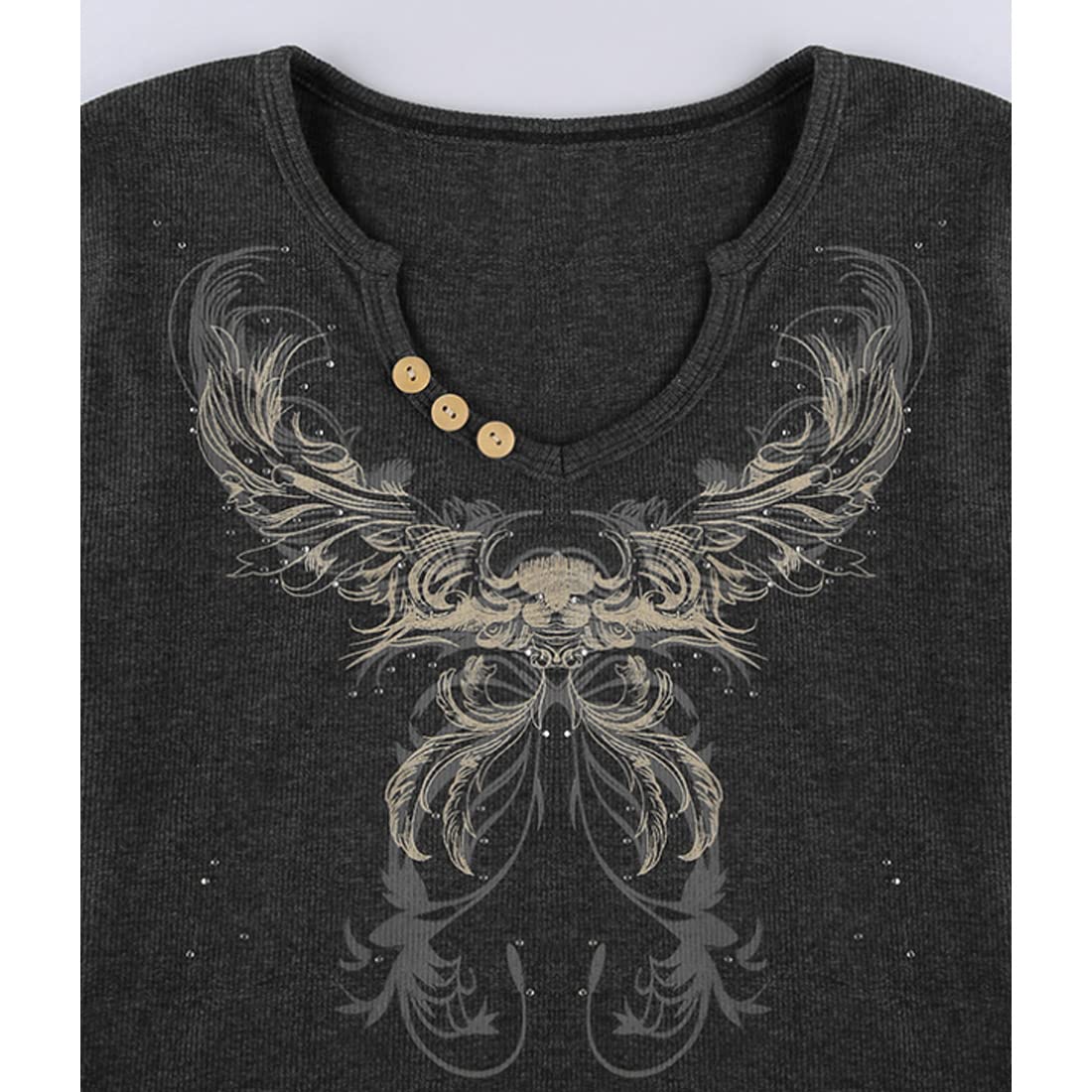 ONLYWOOD Women's Sexy Long Sleeve Crop Top V-Neck Tee with Butterfly Rhinestone Design - Perfect for Night Out, Party, and Casual Wear