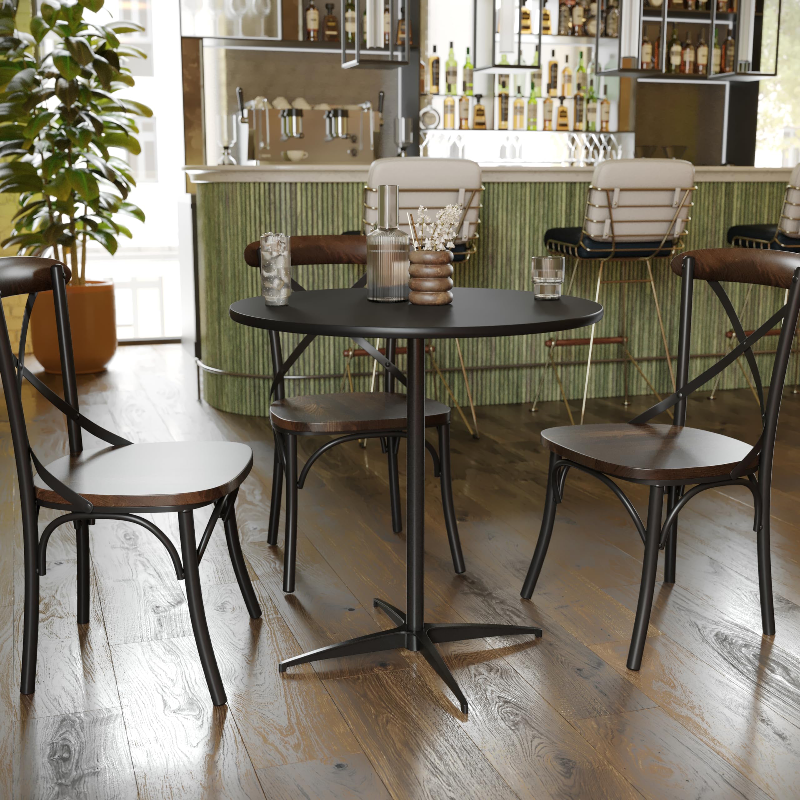 Flash Furniture Lars Black 30'' Round Wood Cocktail Table with 30'' and 42'' Columns - Modern Living Room Centerpiece for Small Spaces & Apartments
