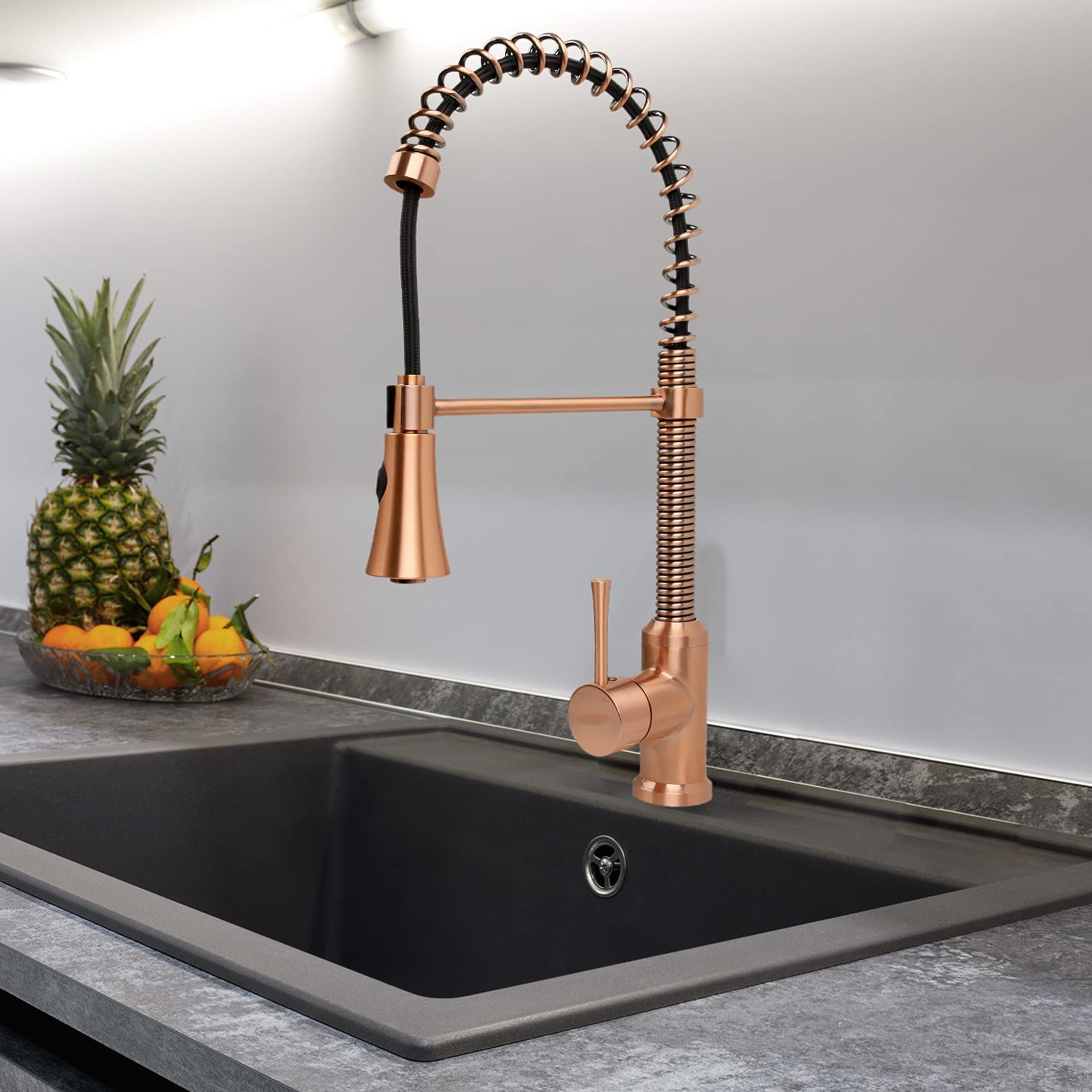 Akicon Brass Pull Down Kitchen Faucet - High Arc Sprayer for Sink (Copper) - Perfect for Modern Kitchens