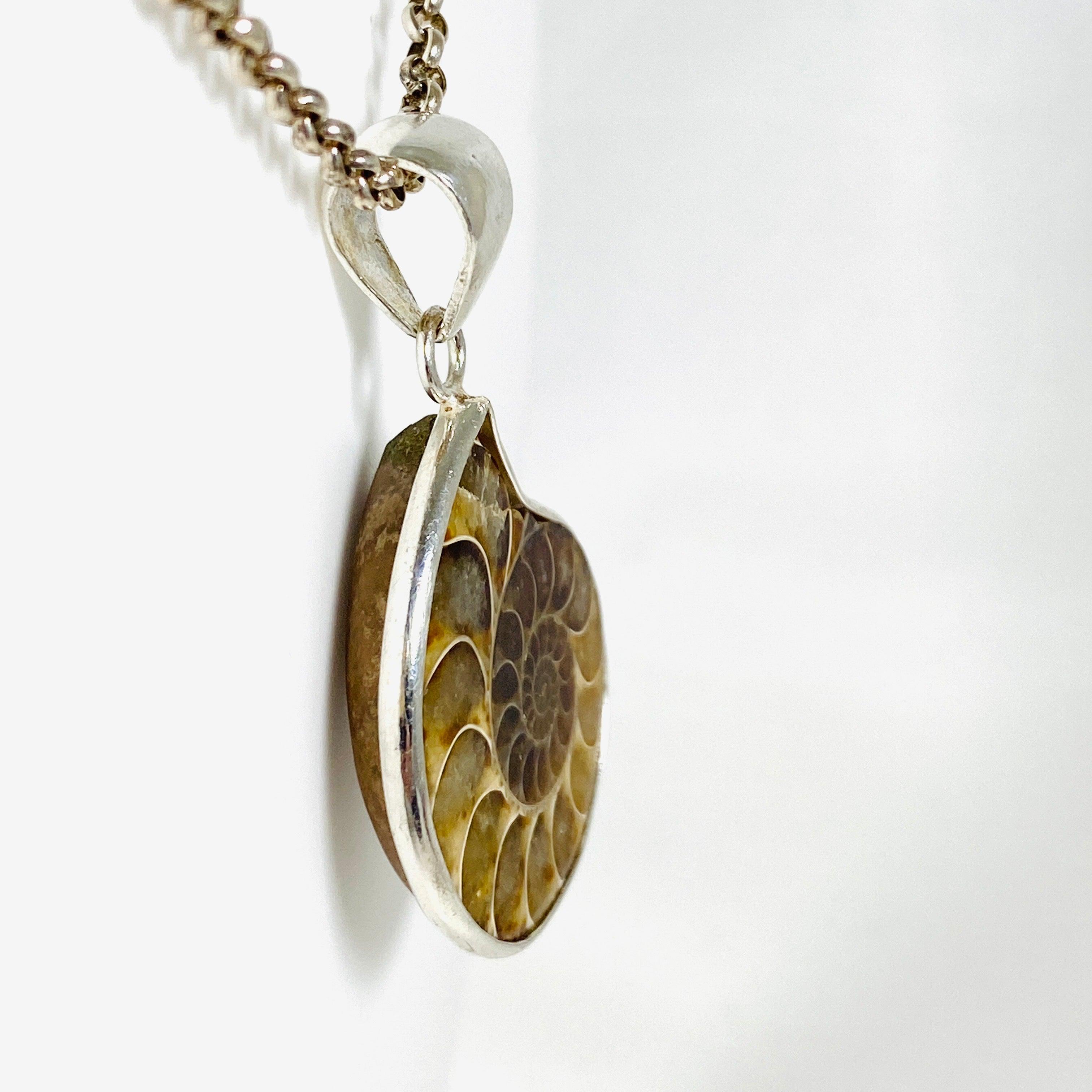 Natural Ammonite Shell Pendant Necklace - Unique Fossil Jewelry for Women & Men - Perfect for Boho Style, Spiritual Healing & Gift Giving