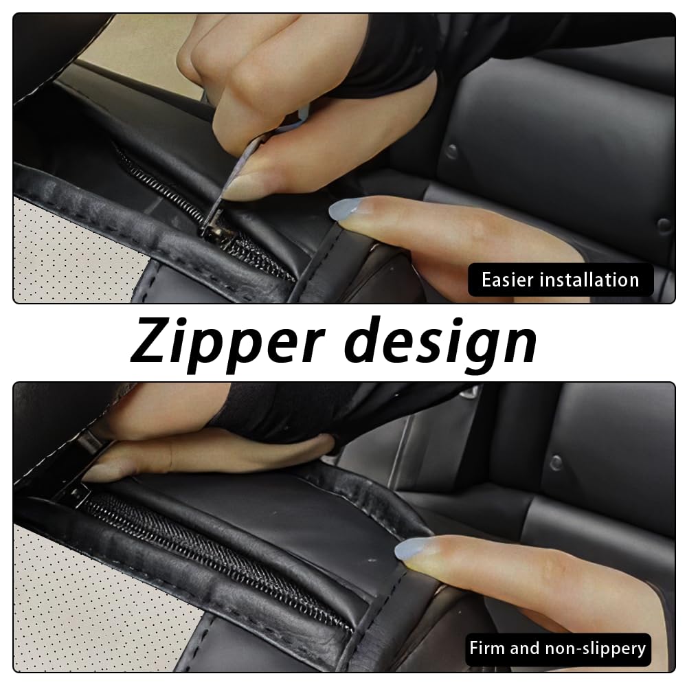 Premium Napa Leather Waterproof Car Seat Cover for Chevy Colorado 2004-2023 - Anti-Slip, Airbag Compatible, Easy to Install with 2 Headrests & 2 Back Pillows (Beige Black) - Perfect for Road Trips, Daily Commutes & Off-Road Adventures