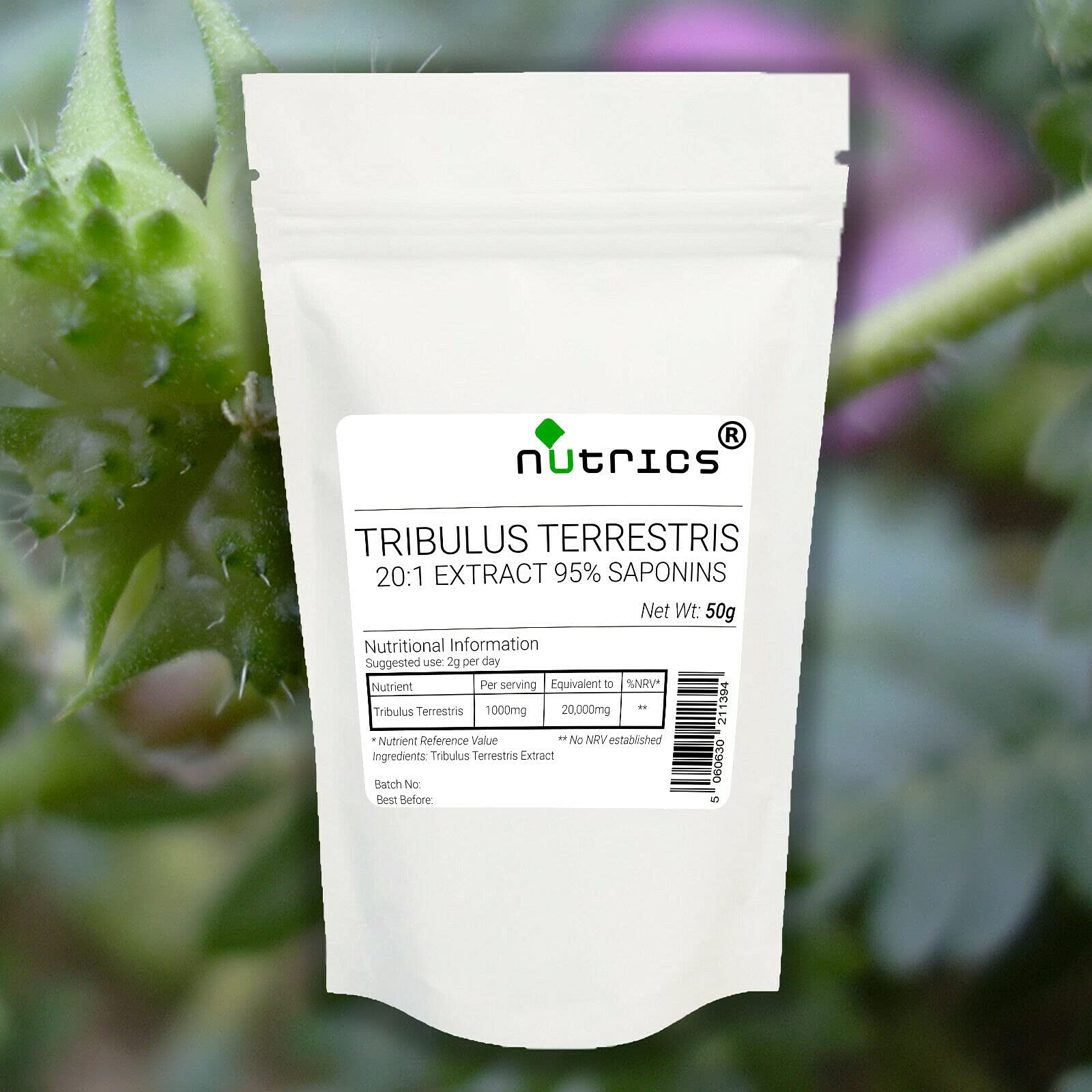 Nutrics® 100% Pure Tribulus Terrestris Extract Powder - 20:1 Concentrated, 95% Saponins, 600g - Vegan, Vegetarian, Halal & Kosher Certified - Supports Energy, Stamina & Workout Performance