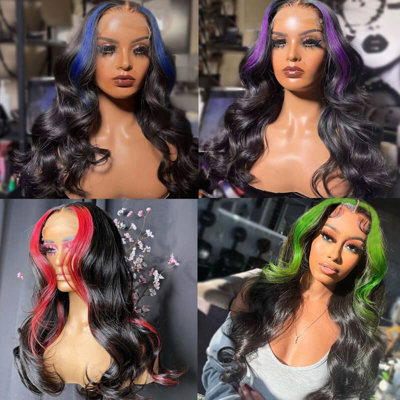 Eullair 13x4 Body Wave Lace Front Wig - Colored Blonde Skunk Stripe Human Hair Wig for Women | Perfect for Cosplay, Halloween, and Daily Fashion Styling