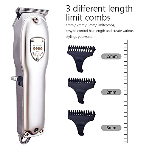 Professional Rechargeable Electric Hair Clipper & Beard Trimmer for Men - Low Noise Hair Cutting Machine with P93140-Silver-Box - Perfect for Home Barbering, DIY Haircuts & Grooming