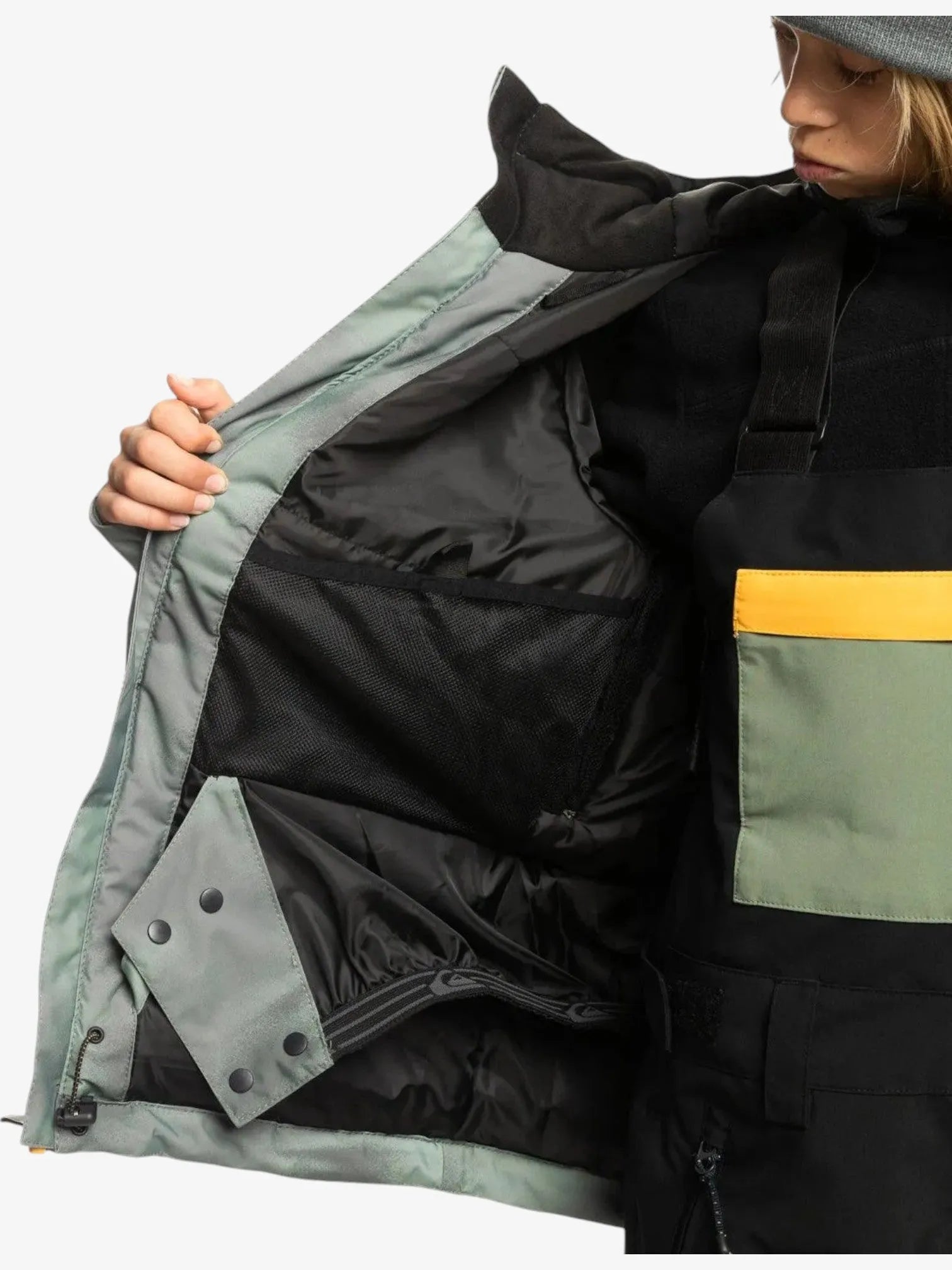 Quiksilver Side Hit Kids Snow Jacket - Green & Yellow Waterproof Winter Coat for Boys & Girls - Perfect for Skiing, Snowboarding & Outdoor Winter Activities