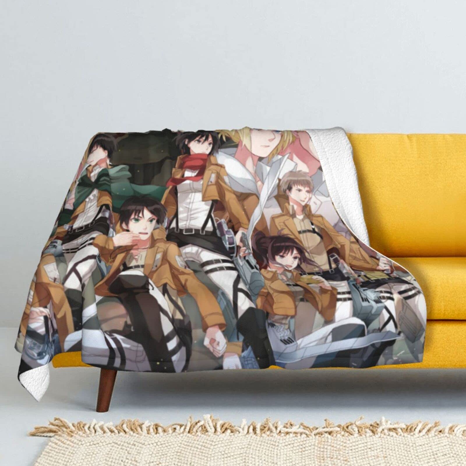 Attack on Titan Anime Lamb Wool Blanket - Super Soft Silver Fox Fur Throw for Bed, Couch & Sofa - Luxury Cozy Blanket for Men & Women - Perfect for Living Room, Bedroom & Winter Nights