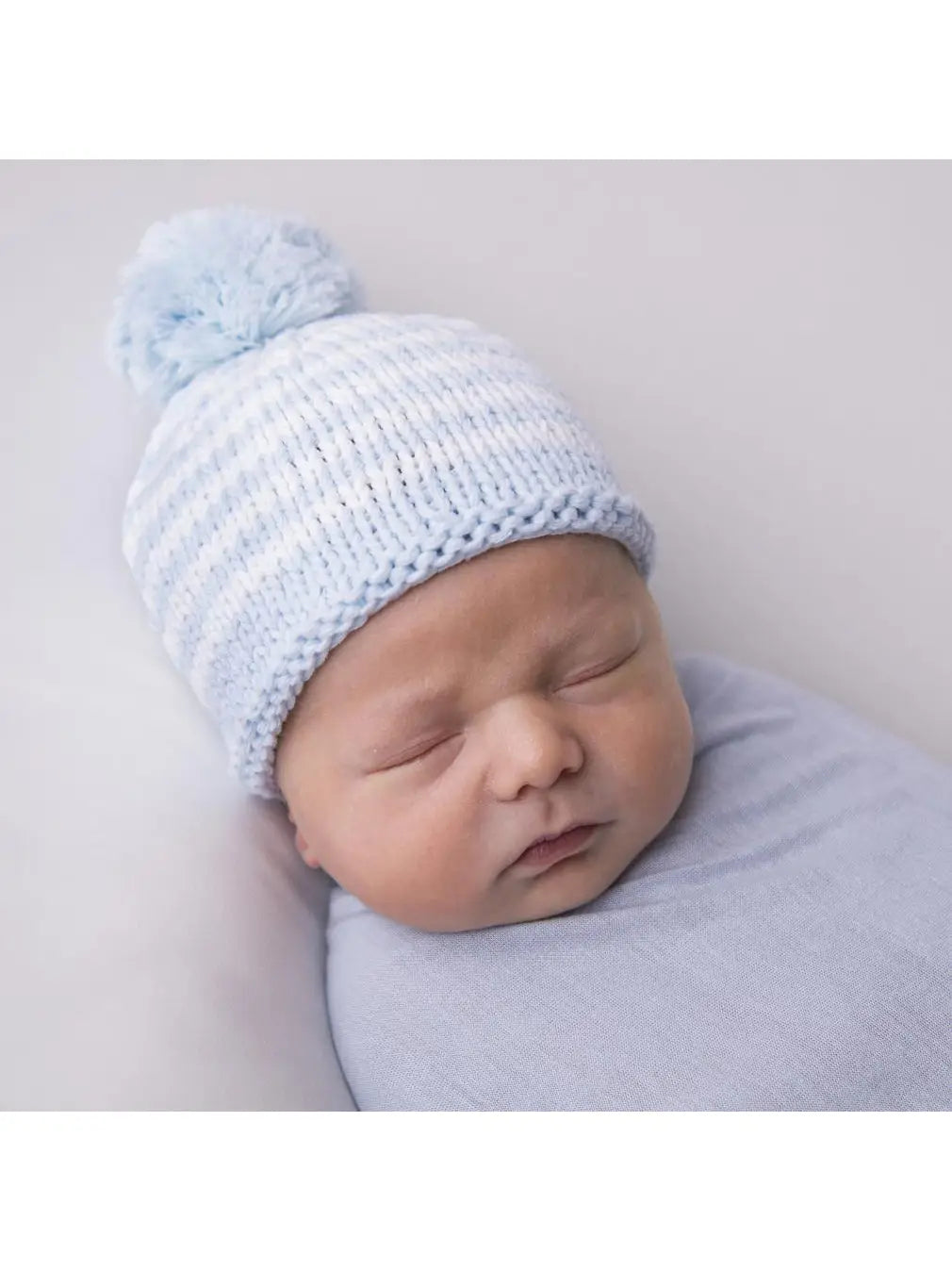 Baby Blue Pom Pom Beanie Hat - Soft Winter Knit Hat for Boys & Girls - Cute Warm Newborn Toddler Hat for Cold Weather - Perfect for Winter Outfits, Christmas Photos & Outdoor Activities