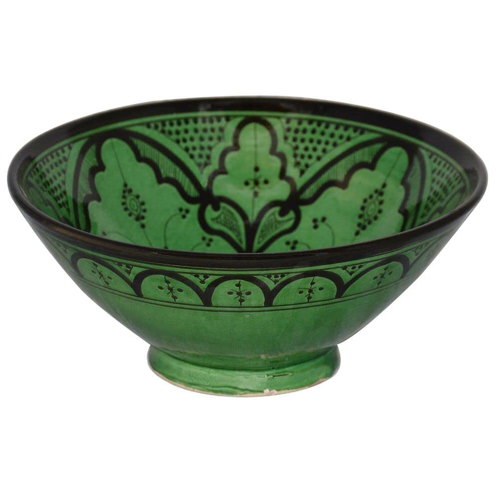 12 Inch Large Ceramic Pasta Salad Bowls - Handmade Pottery Serving Dish for Fruit, Soup, Rice | Black & Green Spanish Style | Perfect for Dinner Parties, Picnics & Home Decor