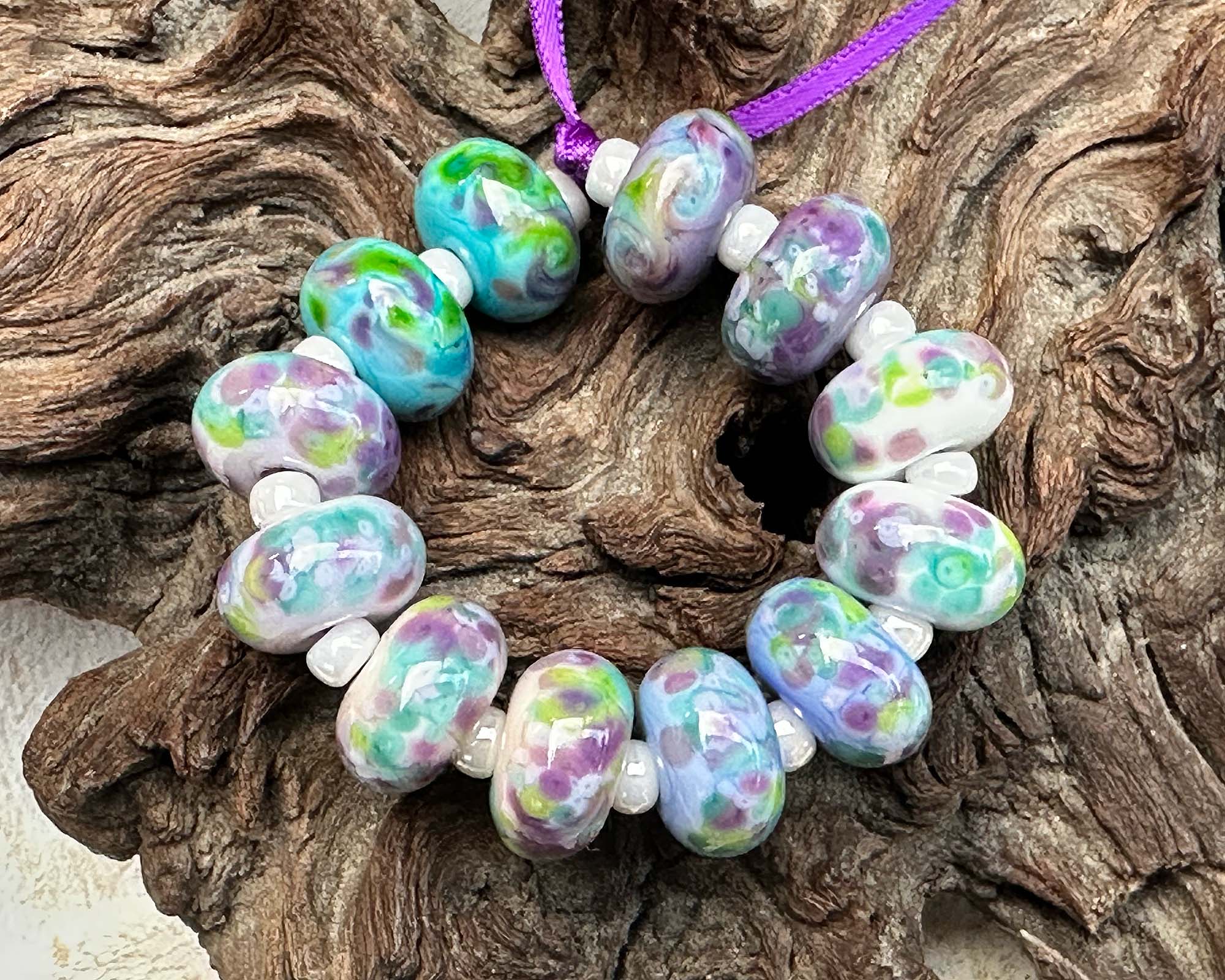 12pcs Lavender Fields Lampwork Glass Beads for Jewelry Making - DIY Bracelet, Necklace, Earrings - Boho Style Handmade Beads for Crafting, Gifts & Home Decor