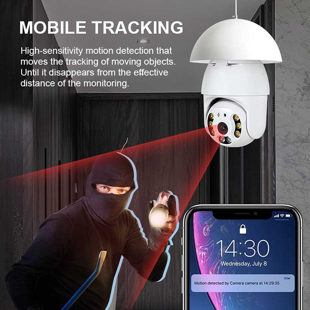 EVERSECU Outdoor HD Analog PTZ Dome Security Camera with Wireless Bulb Light Connector - 24/7 Surveillance for Home, Business & Warehouse Security Monitoring