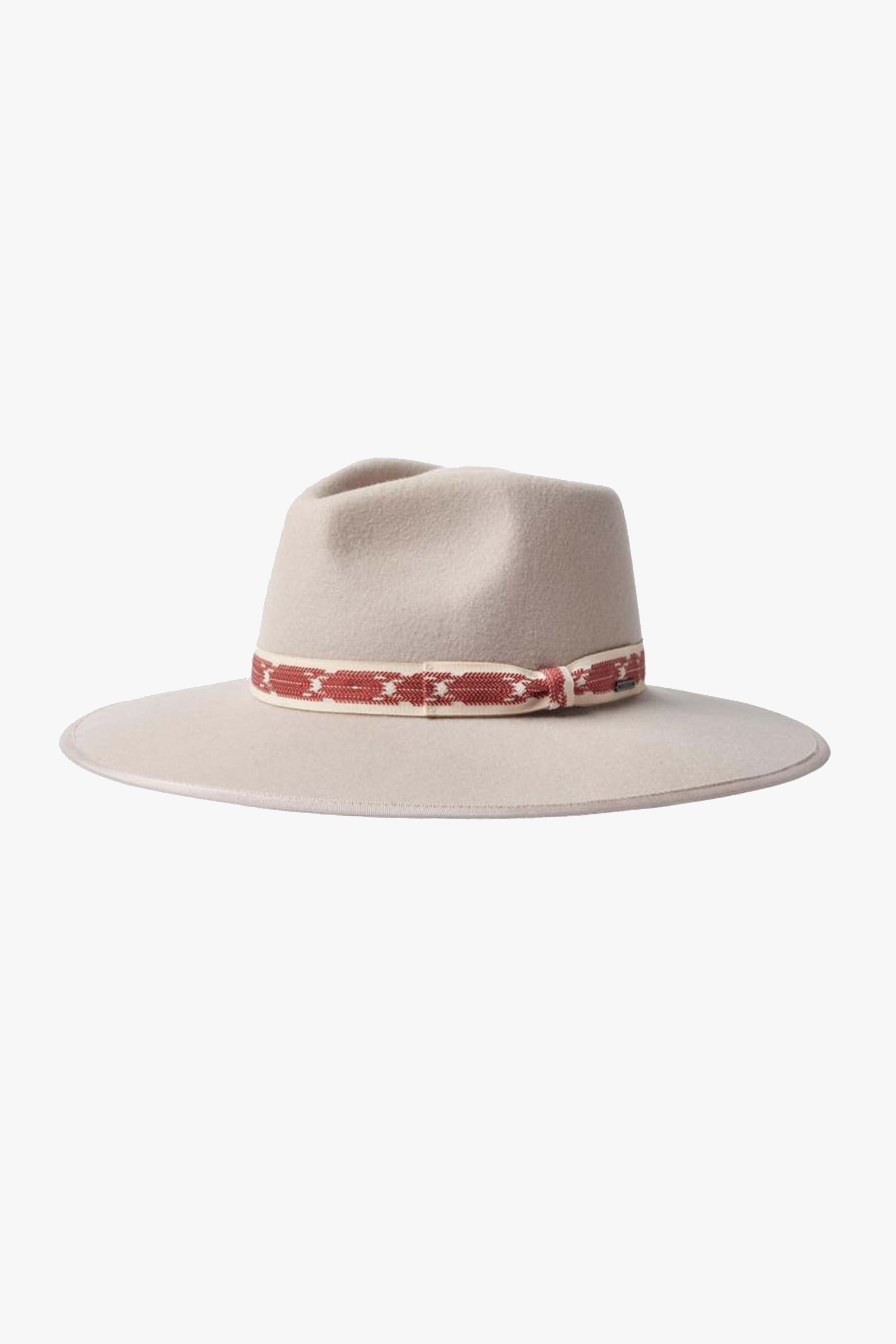 Jo Rancher Beige Wide Brim Aztec Band Felt Fedora Hat for Women - Western Cowboy Hat for Outdoor, Music Festivals & Country Style Fashion