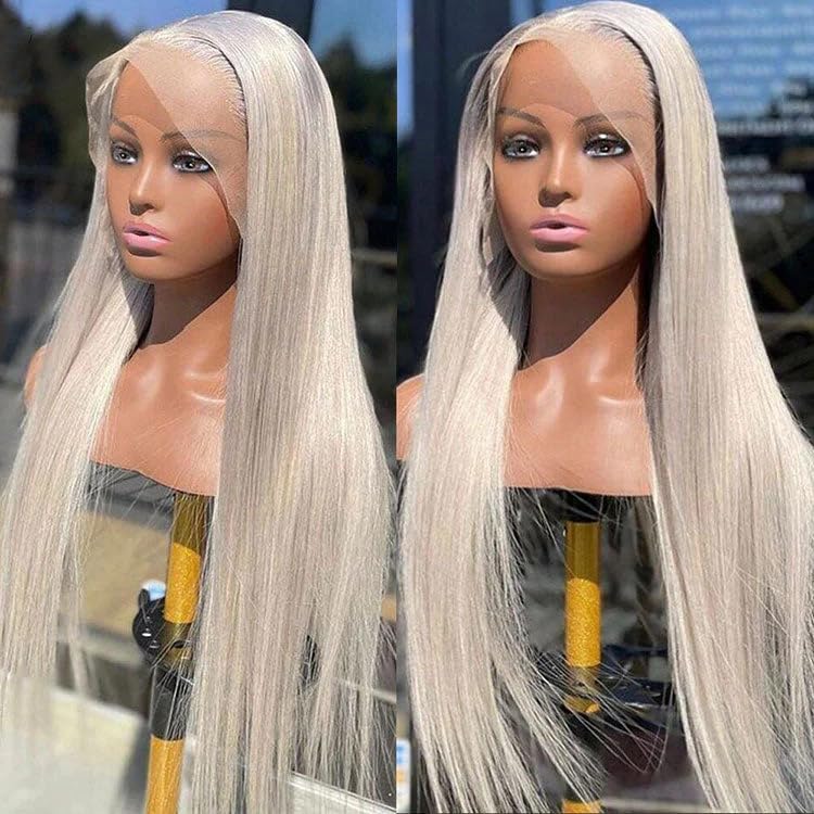 Ash Blonde 28 Inch Lace Front Wigs Human Hair Straight 180% Density 13X4 HD Transparent Pre Plucked UHD Lace Wig for Women - Natural Look, Daily Wear & Special Occasions