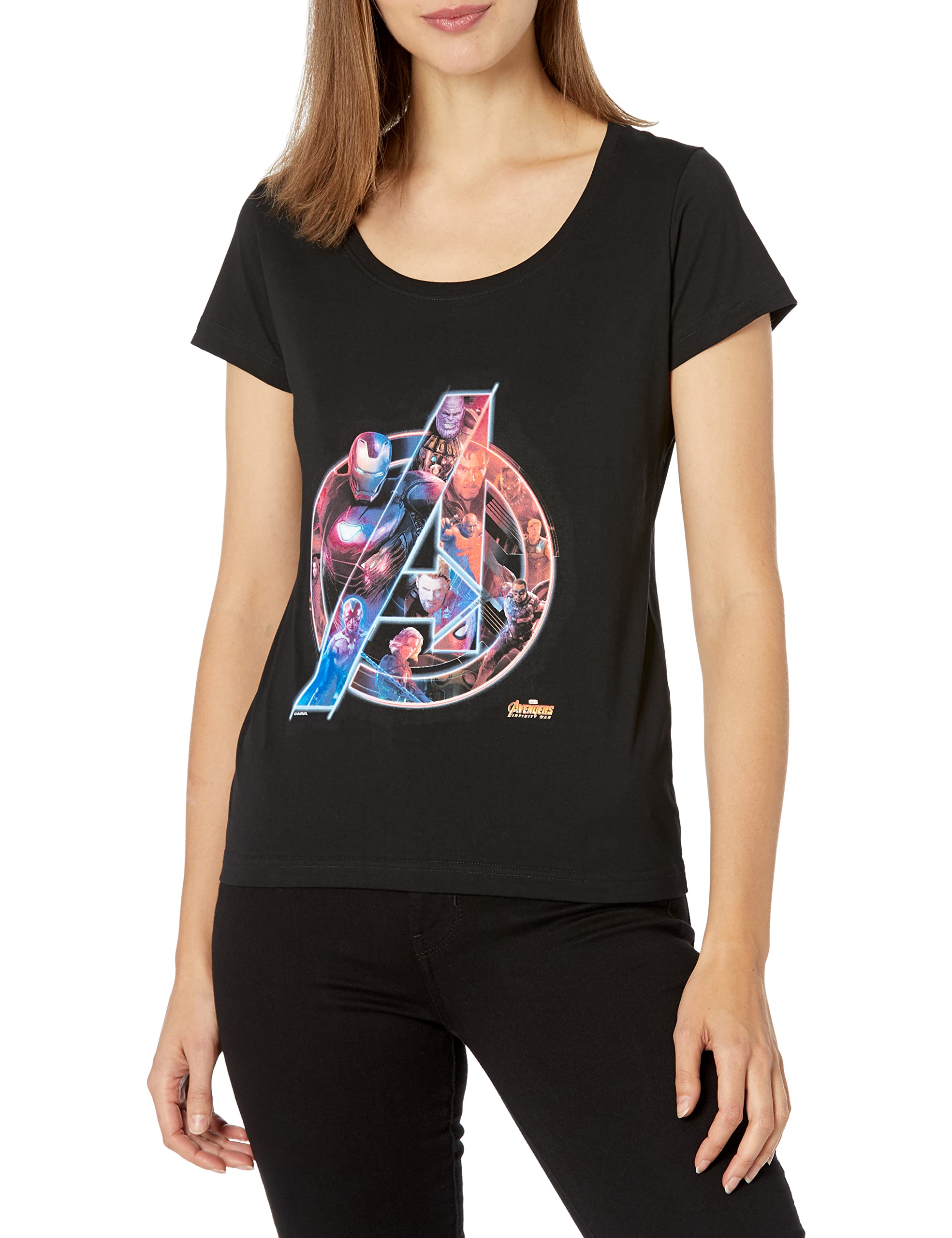 Fifth Sun Women's Marvel Superhero Team Neon Graphic T-Shirt | Official Licensed Marvel Apparel | Casual Superhero Tee for Women | Perfect for Comic Con, Cosplay & Everyday Wear