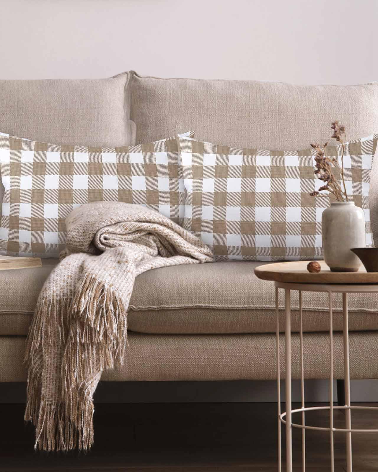 20x12 Inch Buffalo Check Plaid Throw Pillow Covers Set of 2 - Light Brown Soft Decorative Cushion Cases for Couch, Sofa, Bedroom & Farmhouse Decor | Cozy Home, Car and Garden Accent Pillows