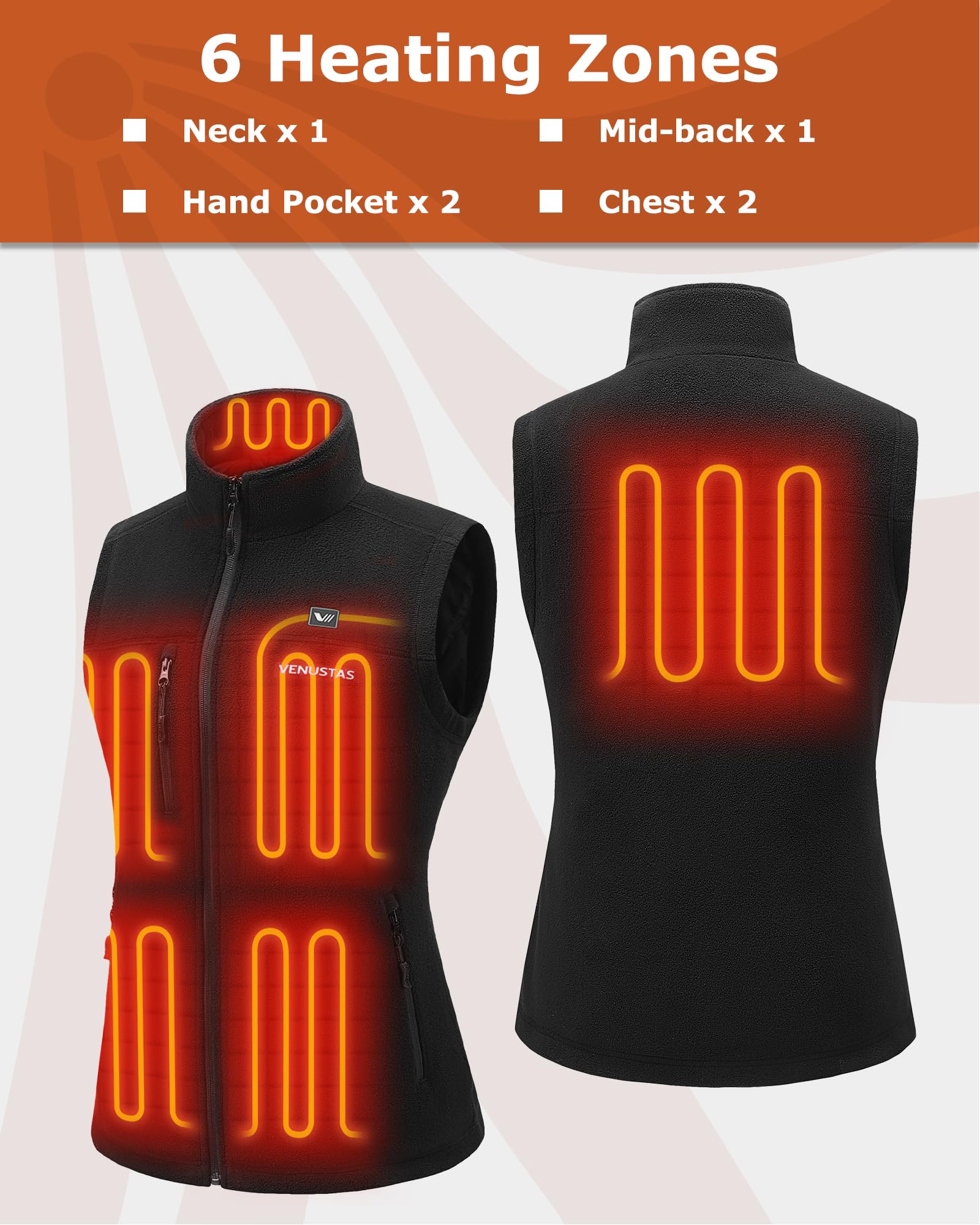Venustas Women's Heated Vest with 6 Heating Zones - Lightweight Electric Fleece Jacket with Rechargeable Battery for Outdoor, Hiking & Winter Activities
