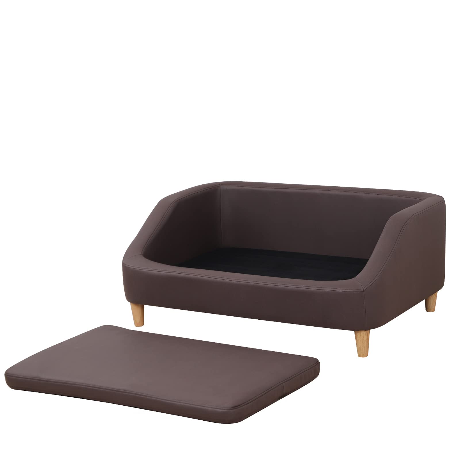 Premium Orthopedic Dog Bed with Removable Washable Cover - Elevated Wooden Leg Pet Sofa for Cats & Small Dogs - Comfortable Plush Sleeping Couch for Joint Support (Brown) - Perfect for Living Rooms, Bedrooms & Pet Spaces