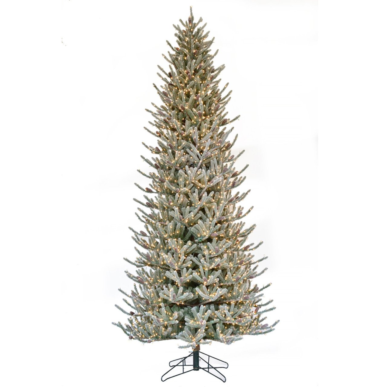 15' H x 79' W PE Flocked Siberian Blue Spruce & Pinecone Rice LED Lighted Artificial Christmas Tree with Stand - Green | Perfect for Home, Office & Holiday Decorations