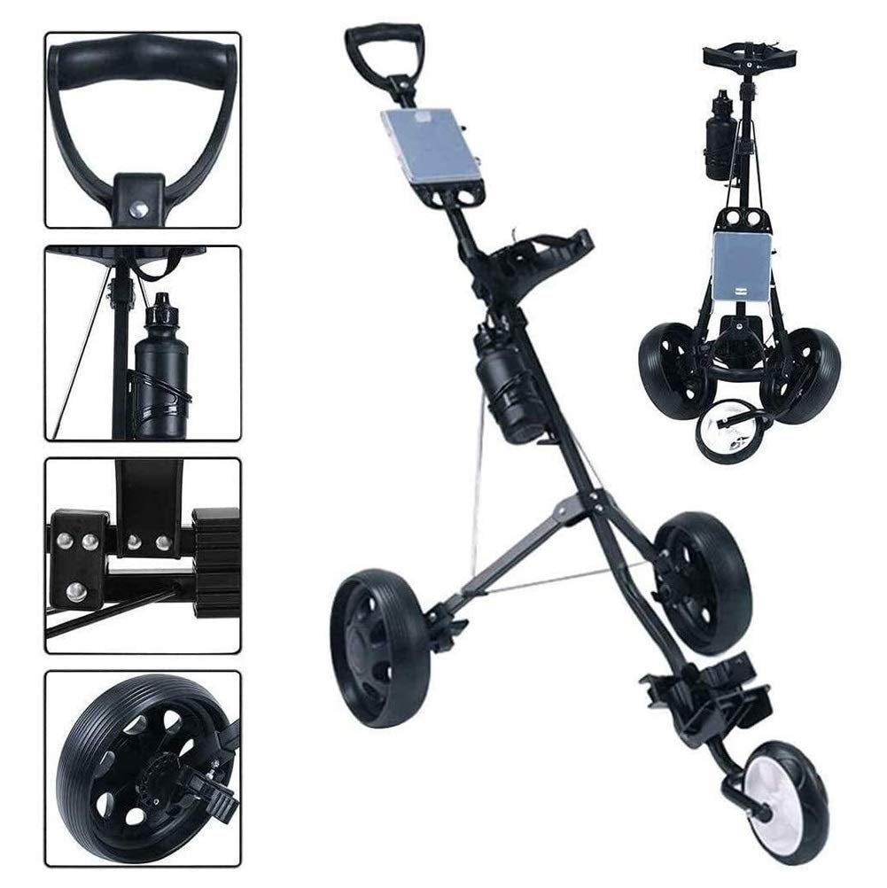 Best 3 Wheel Golf Push Cart - One Second Open & Close, Lightweight Collapsible Golf Trolley with Scorecard & Drink Holder | Perfect for Golf Courses, Driving Ranges & Outdoor Practice