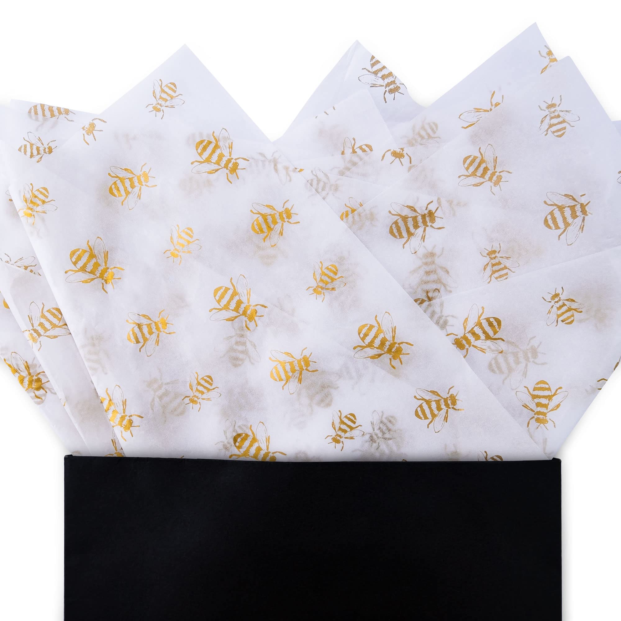 MR FIVE 90 Sheets White with Gold Bee Tissue Paper Bulk, 20