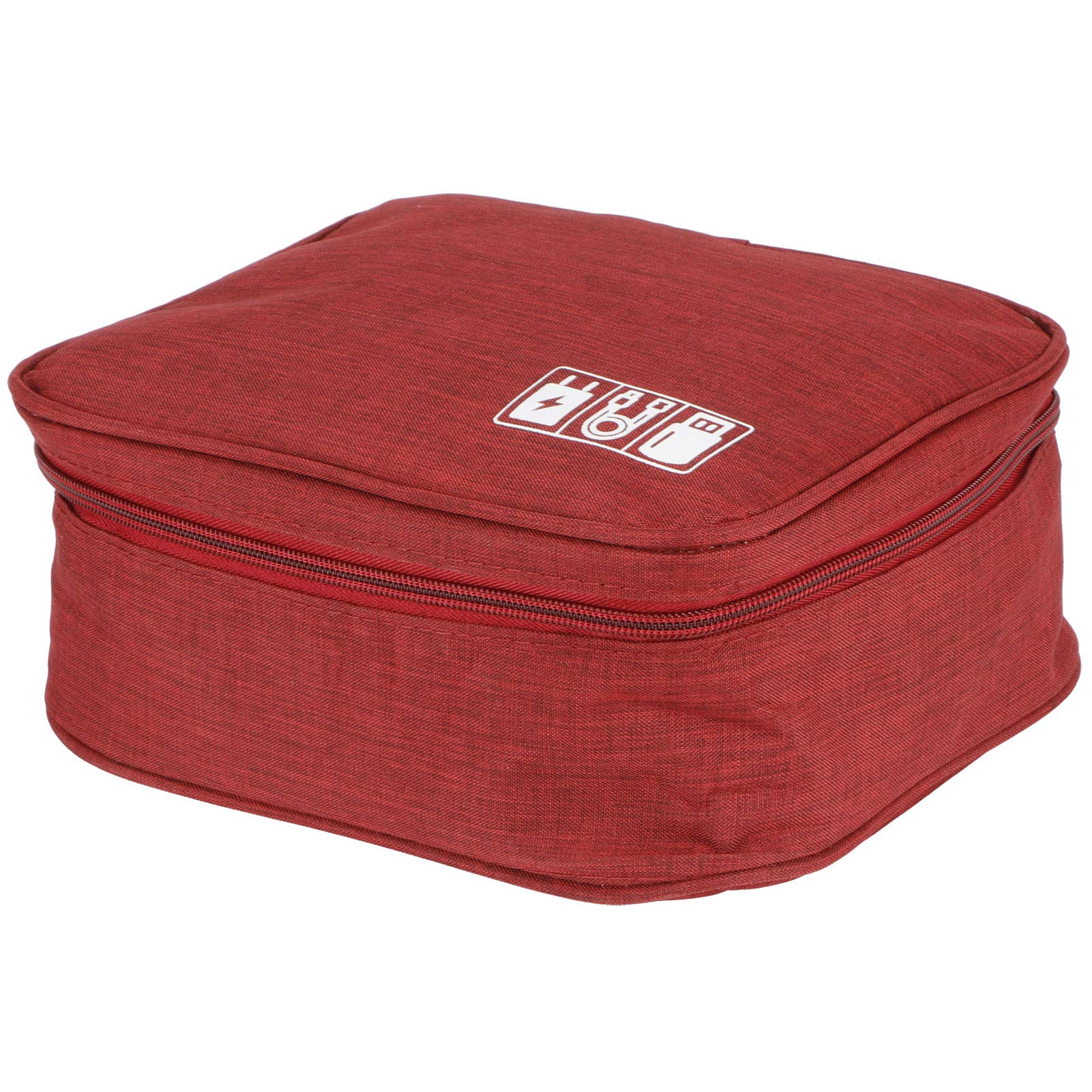 Premium Cationic Fabric Storage Bag - USB Cable Organizer for Earphones, Chargers, Batteries & Small Electronics | Compact Travel Pouch for Tech Accessories (Red) | Perfect for Home, Office & Travel Organization