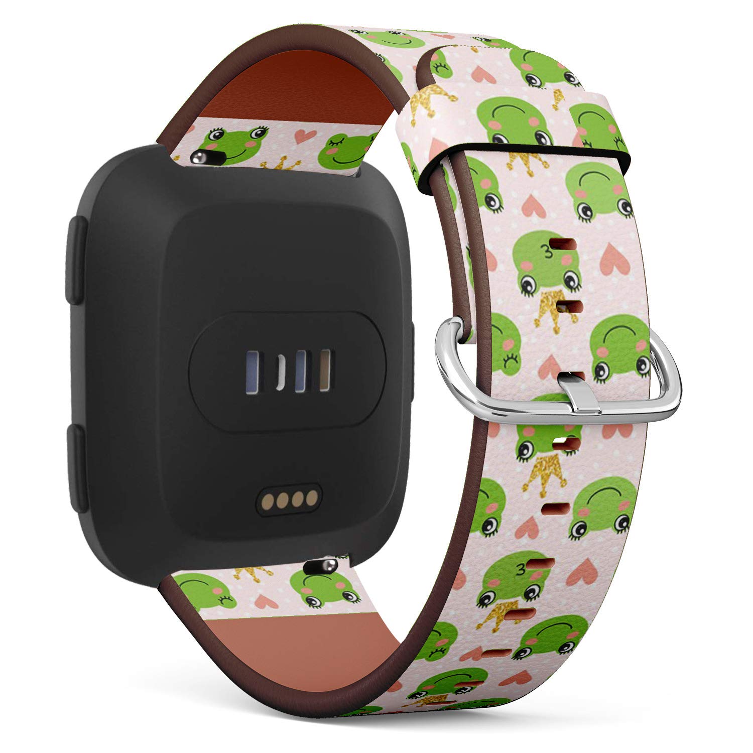 Q-Beans Replacement Leather Band for Fitbit Versa/Versa 2/Versa Lite - Quick Release Wristband Strap with Frog Crown Design | Perfect for Workouts, Office & Casual Wear