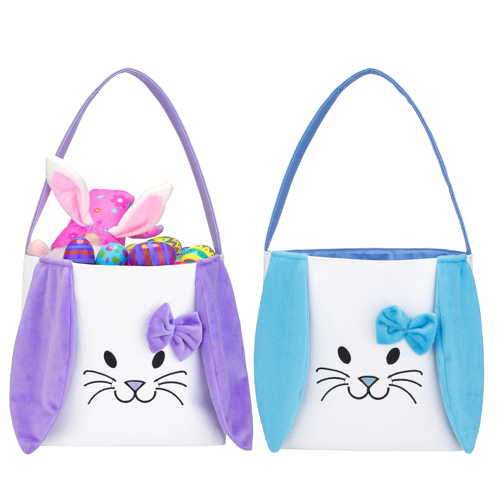 Easter Baskets for Kids - Boys & Girls Easter Egg Hunt Basket Set, Cute Bunny Printed Canvas Gift Basket for Toddlers - Easter Party Decorations & Supplies (Purple & Blue) - Perfect for Easter Egg Hunts, Birthday Gifts & Spring Decor