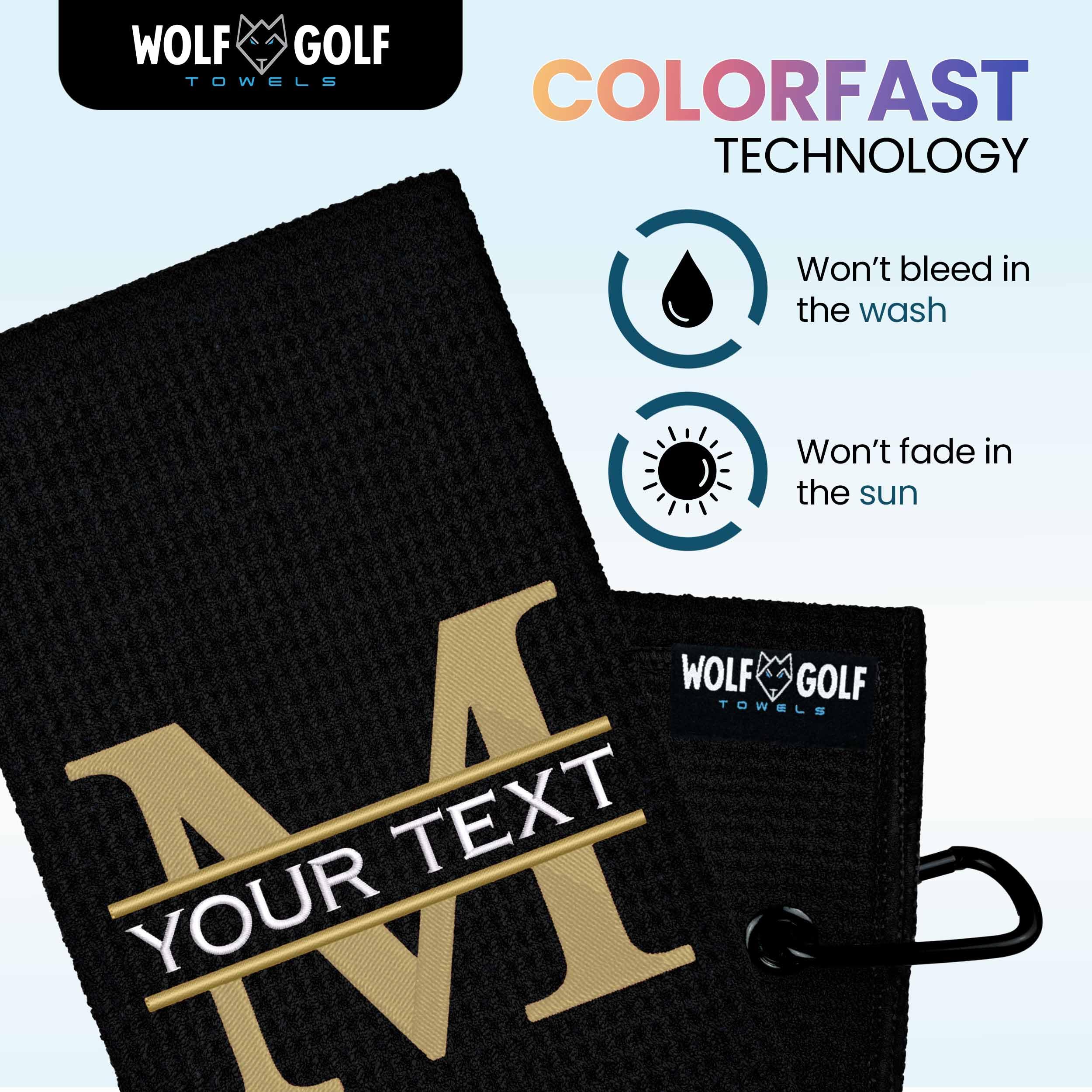 Personalized Golf Towel for Golf Bags - Custom Monogrammed Golf Towel Gift for Men & Women | Premium Absorbent Black Split Mono Design | Perfect for Golf Courses, Driving Range & Sports Events