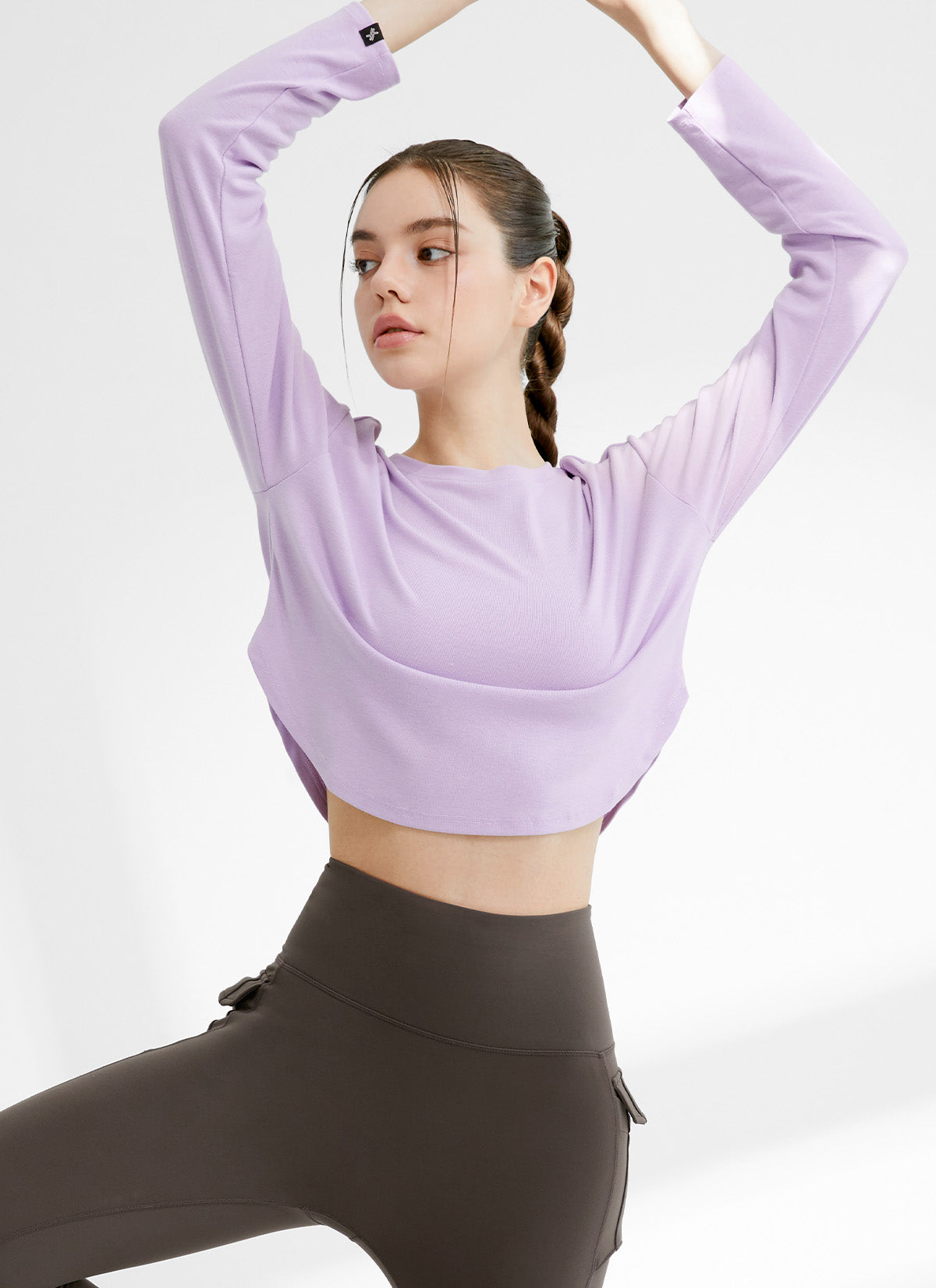 Women's Easy Round Crop Long Sleeve T-Shirt - Soft Stretchy Casual Top for Yoga, Workout & Everyday Wear