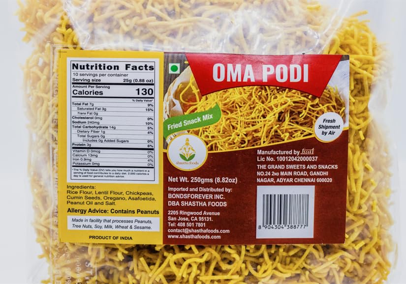 Grand Sweets and Snacks (GSS) Oma Podi - Authentic Indian Snack Mix (Pack of 5, 250g Each) | Perfect for Parties, Travel & Quick Snacking