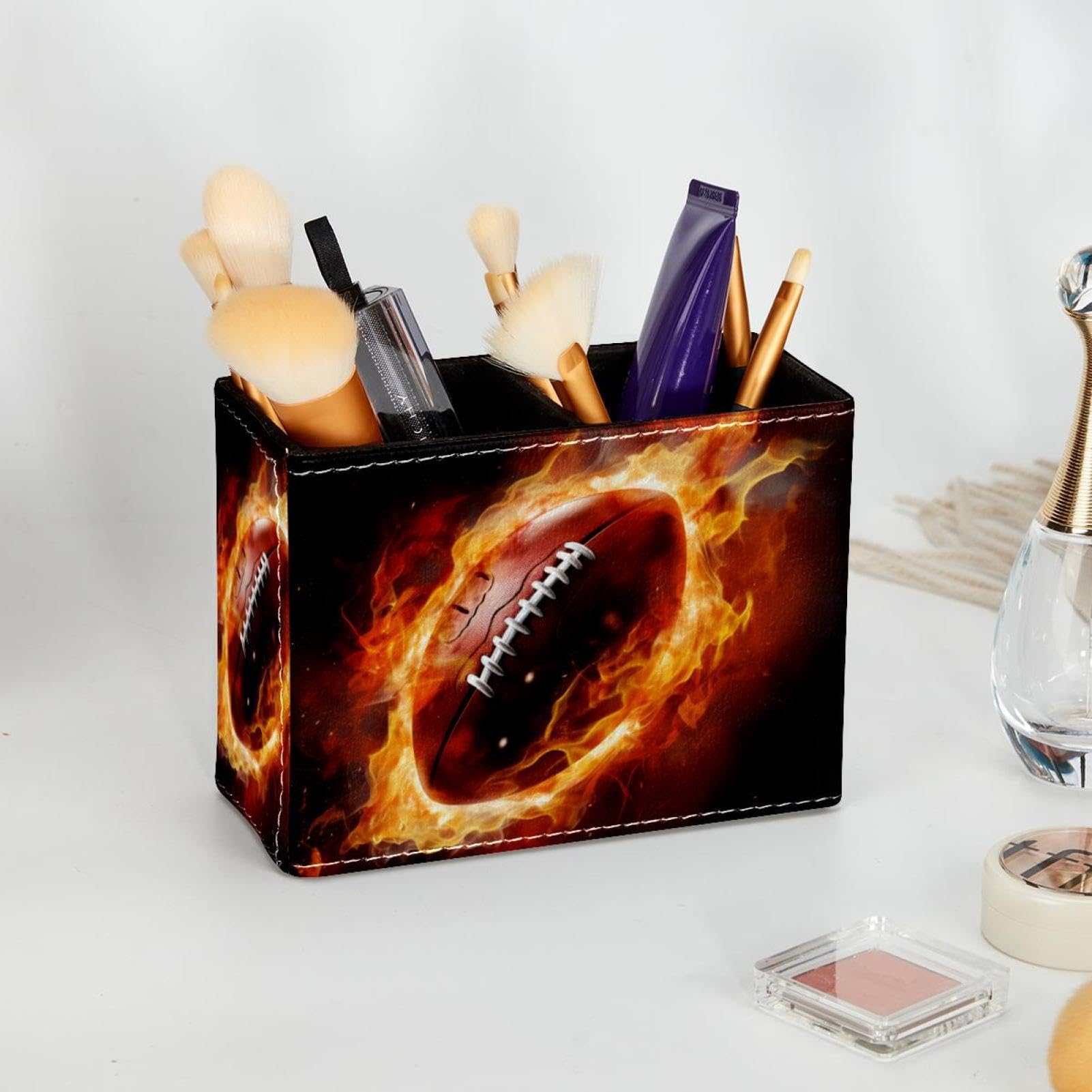 Premium Desk Pen Holder & Pencil Organizer - American Football & Fire Design - Office Supplies for Home, School, and Workplace Organization