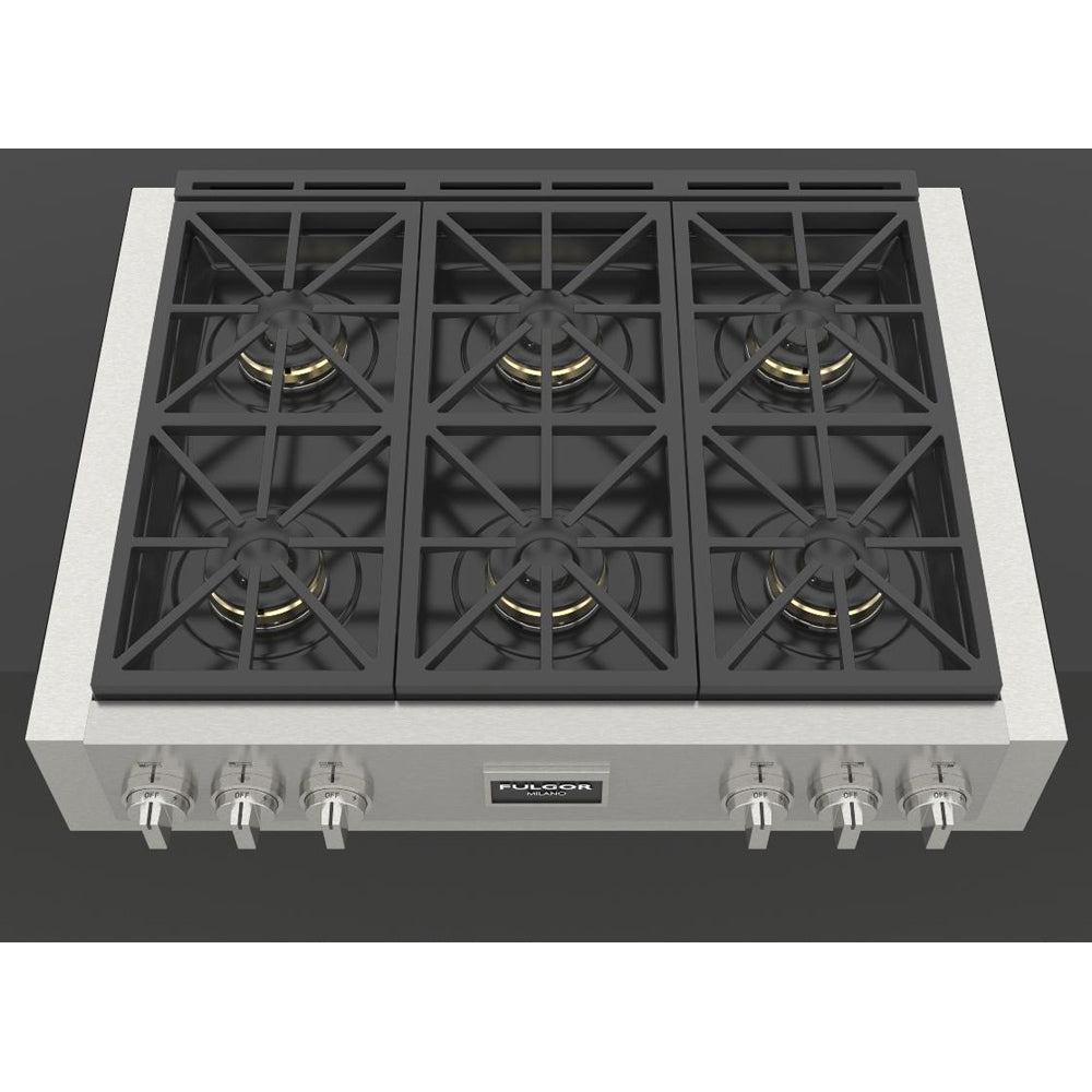 Fulgor Milano 36 Inch 600 Professional Series All Gas Rangetop Stainless Steel Cooktop F6GRT366S1 - Perfect for Professional Kitchens & Home Chefs